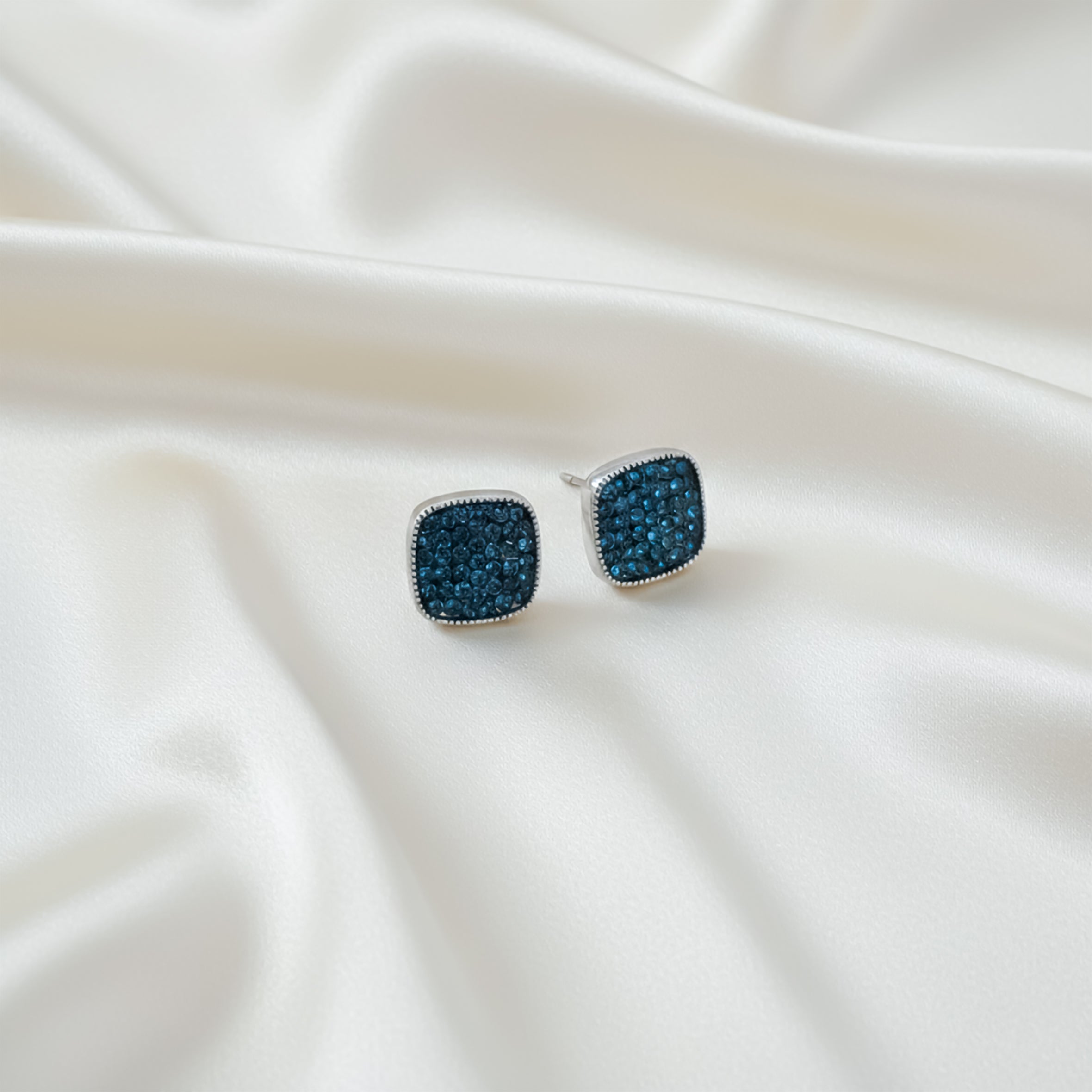 Midnight Blue Square Studs Earrings