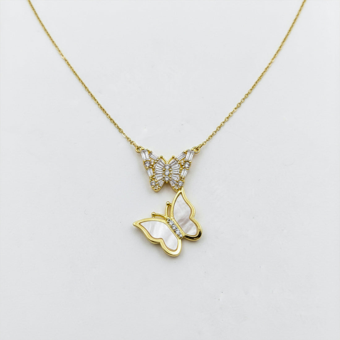 Elegant Gold Butterfly Shell Pendant Necklace