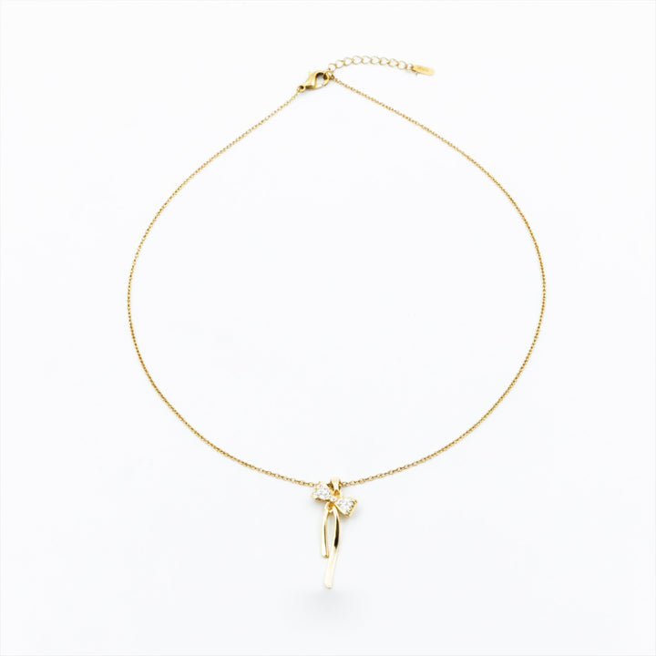 Elegant Gold Ribbon Bow Necklace