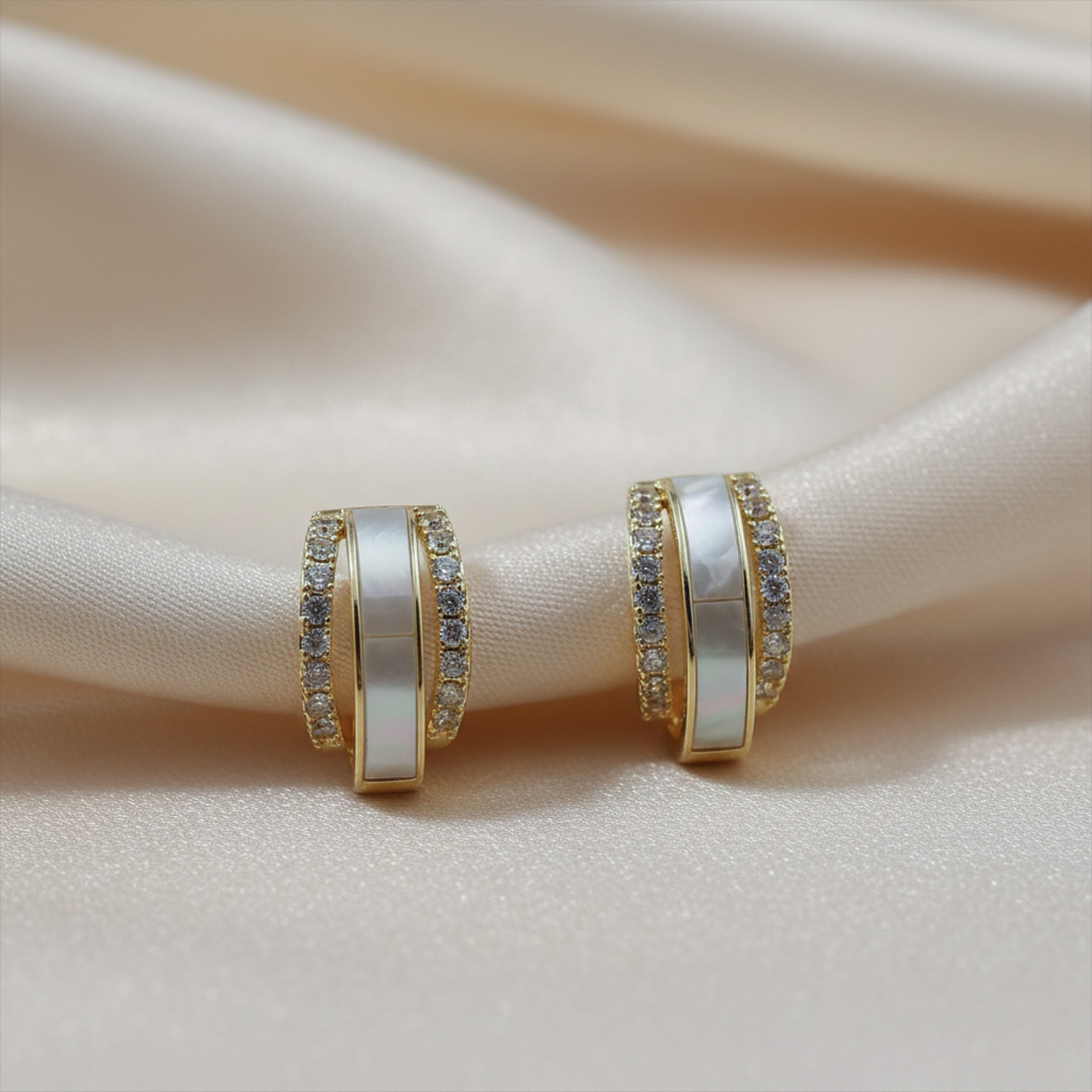White Enamel Crystal Hoop Earrings