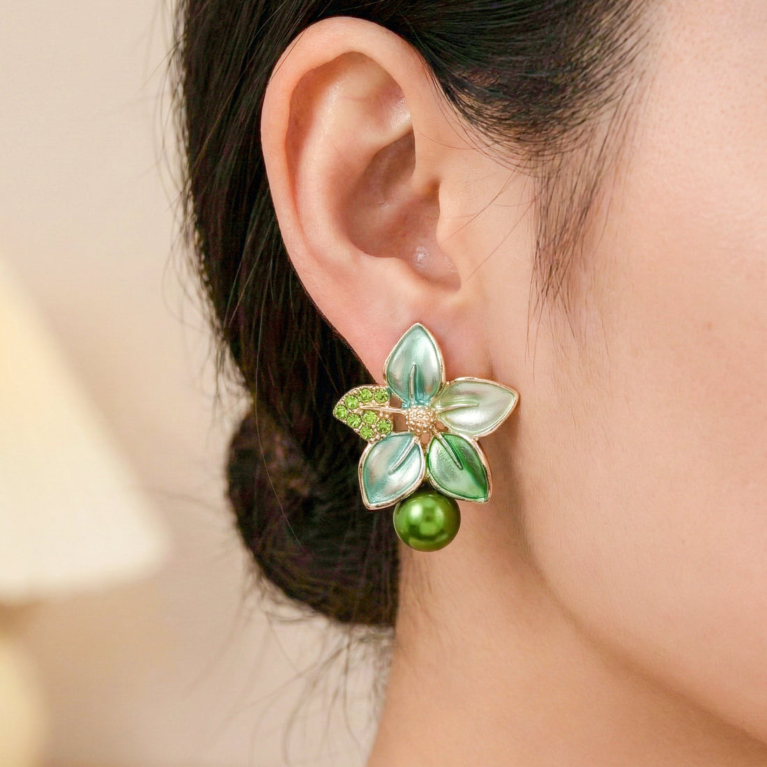 Celestial Green Petal Earrings