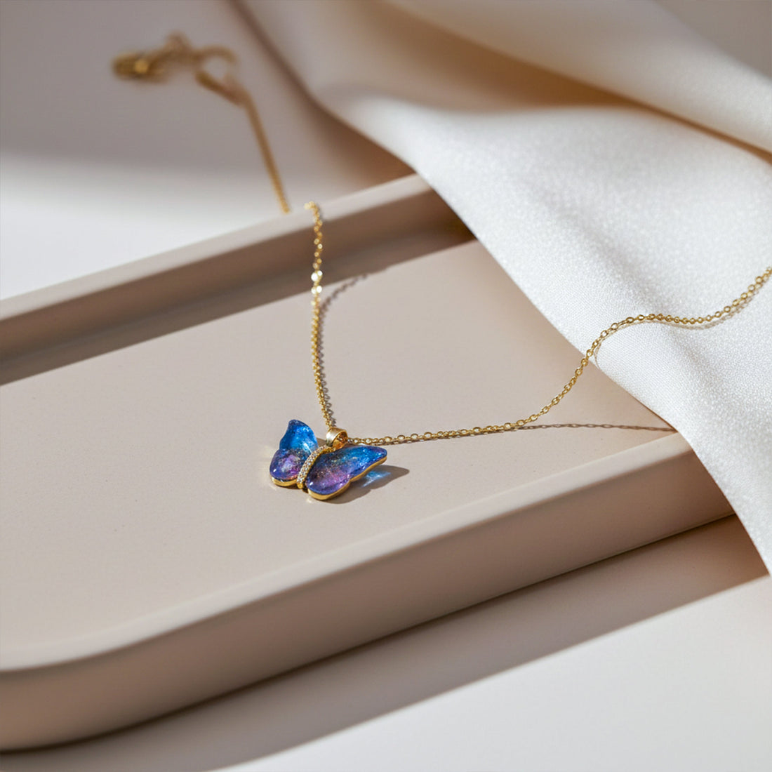 Aurora Butterfly Gold Pendant Necklace