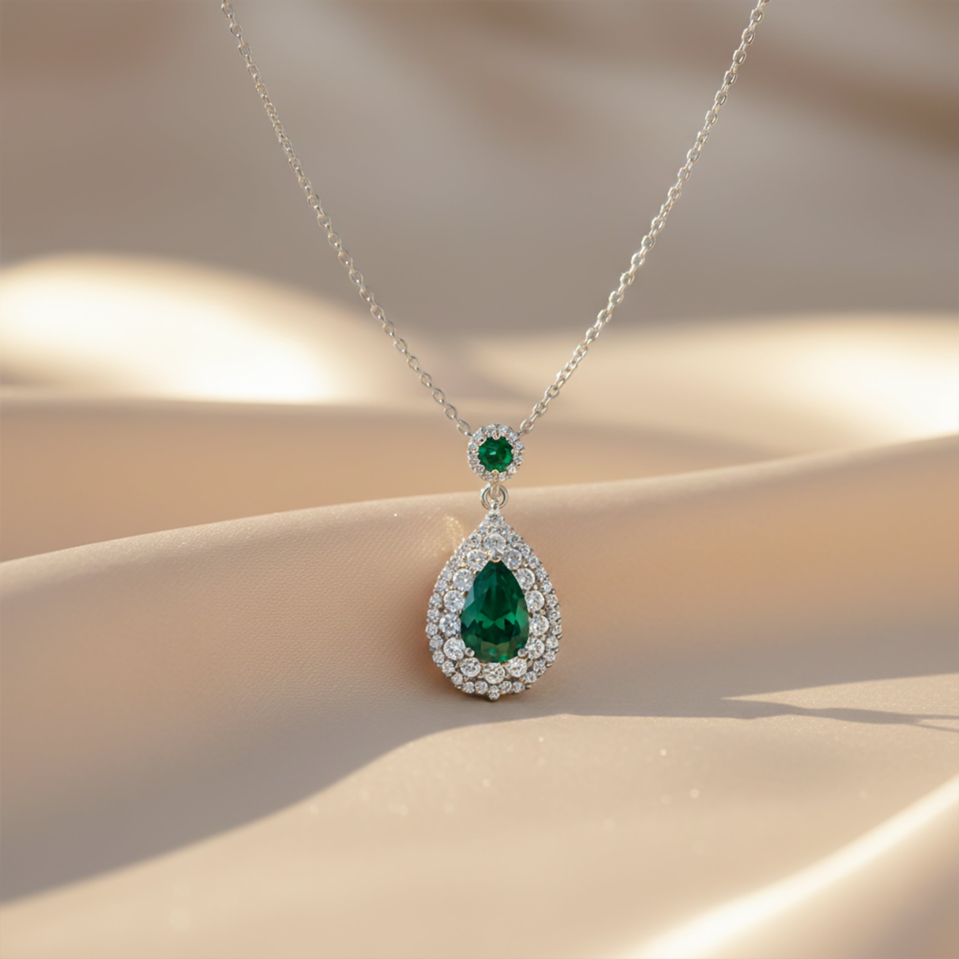 Elegant Green Emerald Teardrop Necklace