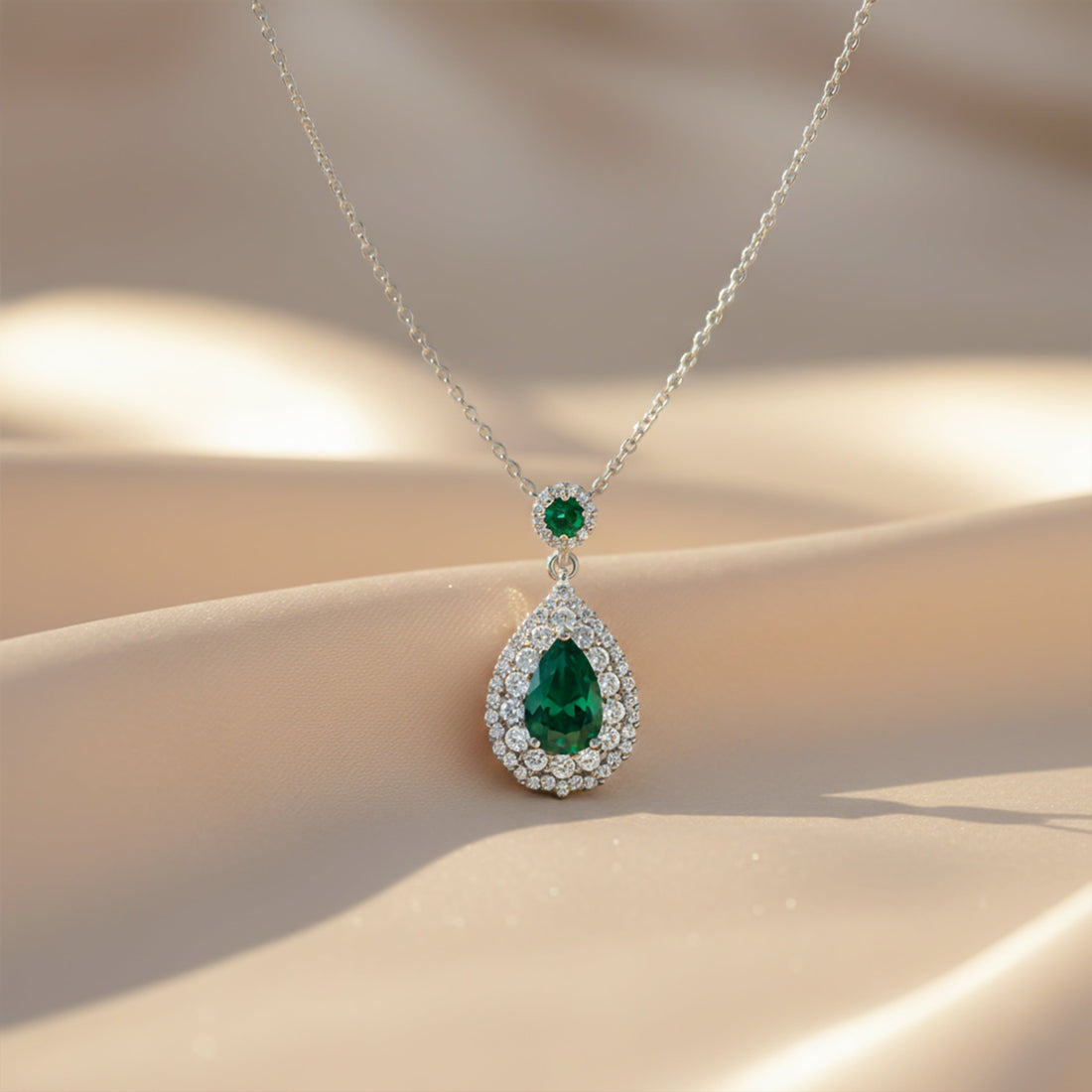 Elegant Green Emerald Teardrop Necklace
