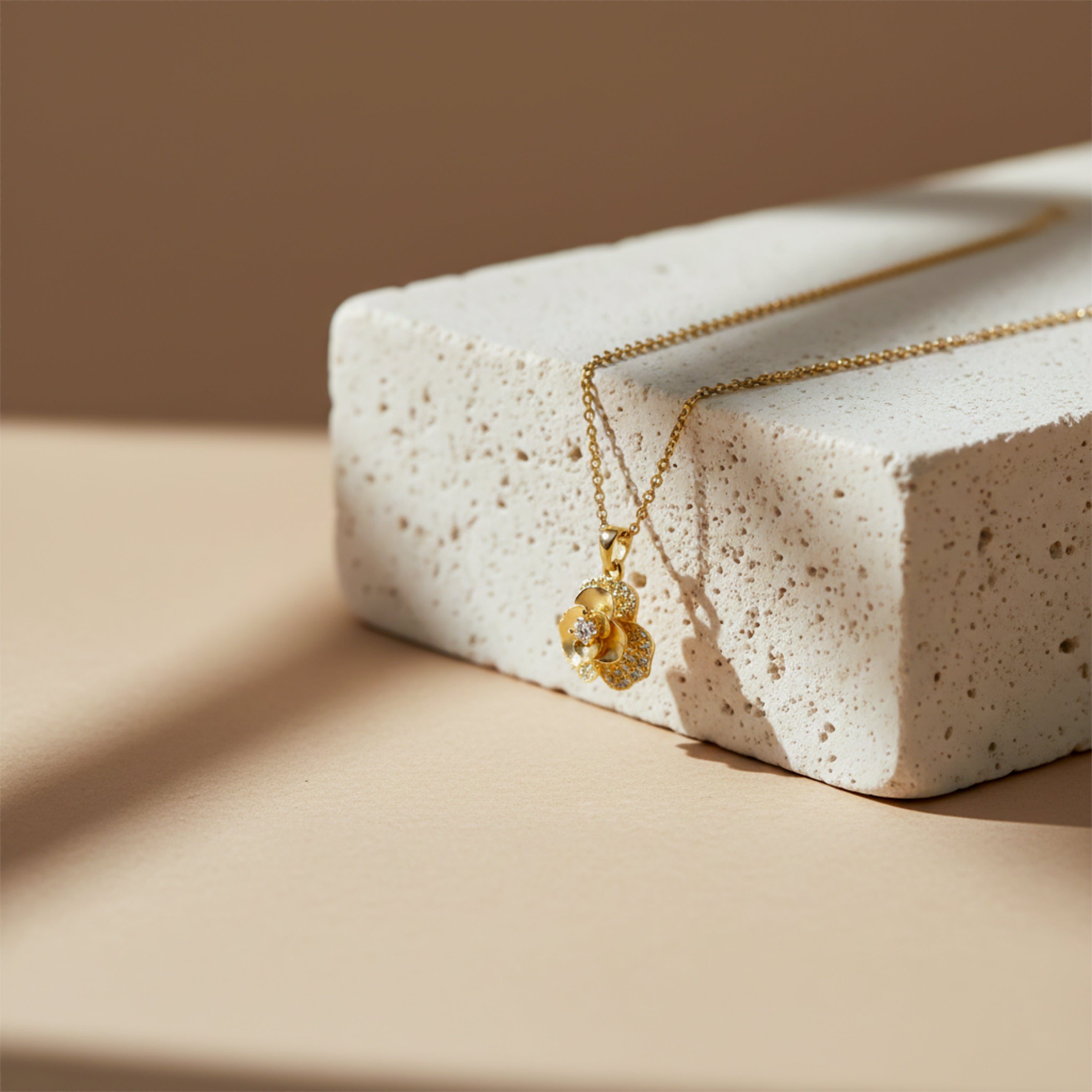 Gold Diamond Flower Pendant Necklace