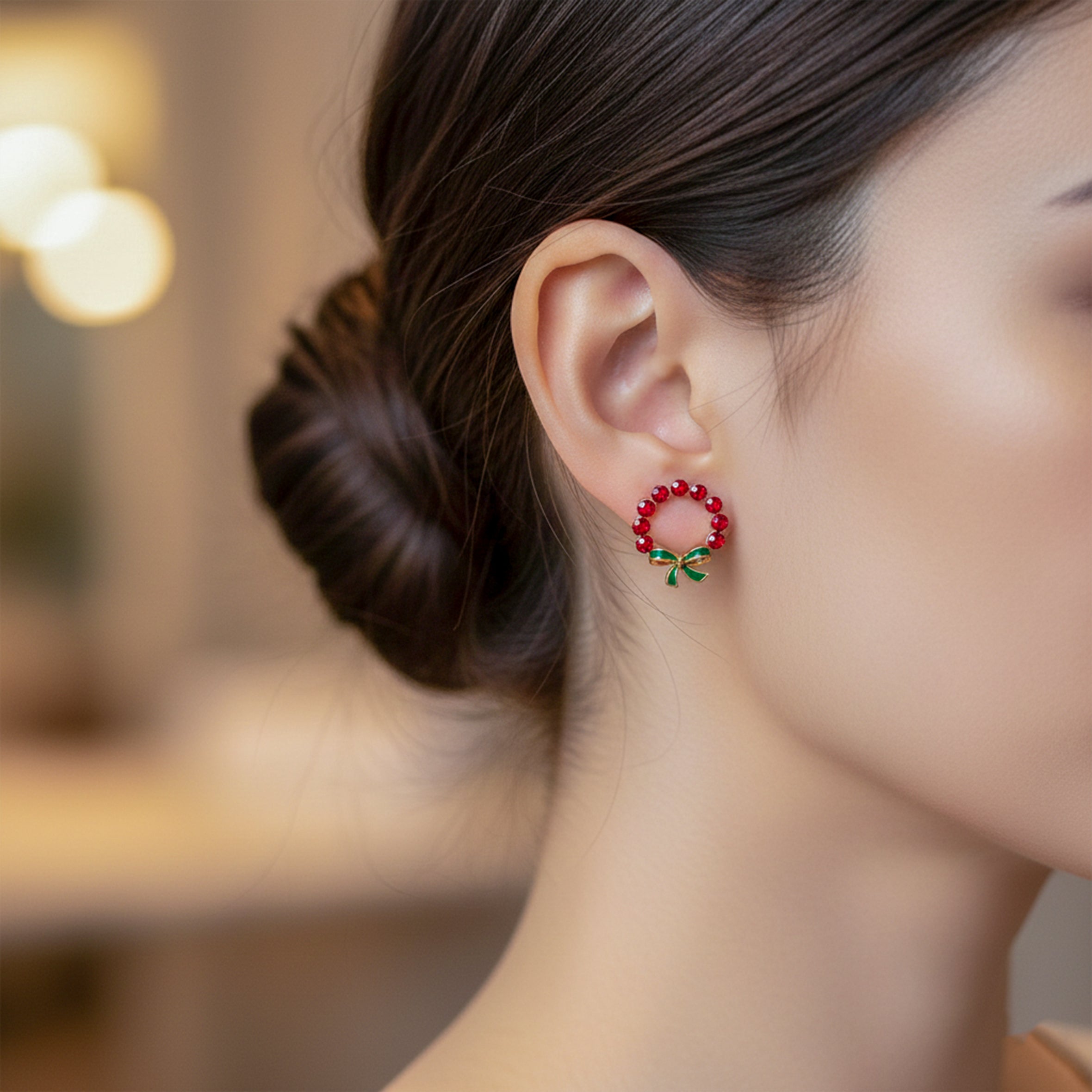 Crimson Elegance Bow Circle Earrings