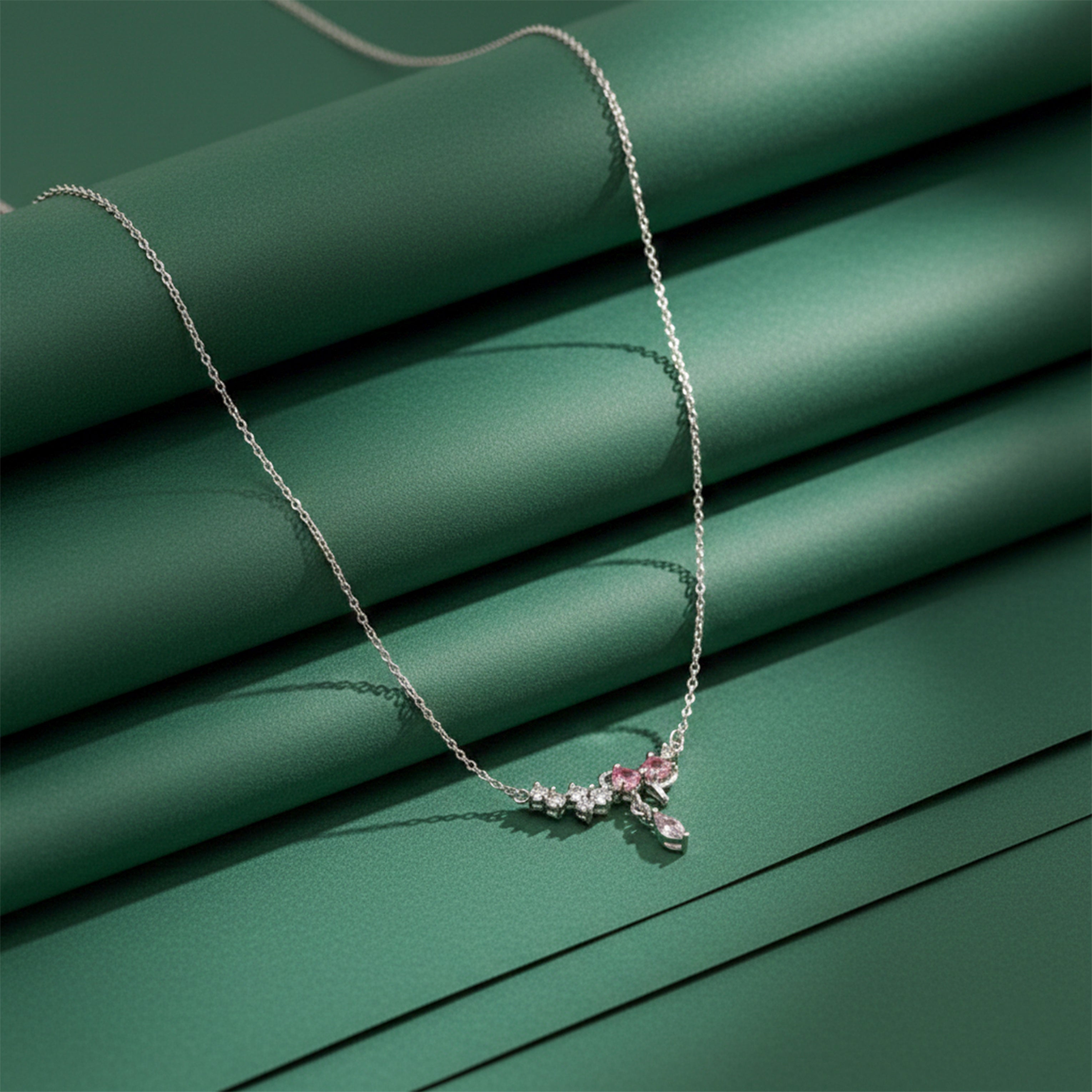 Roselle Diamond Drop Silver Necklace