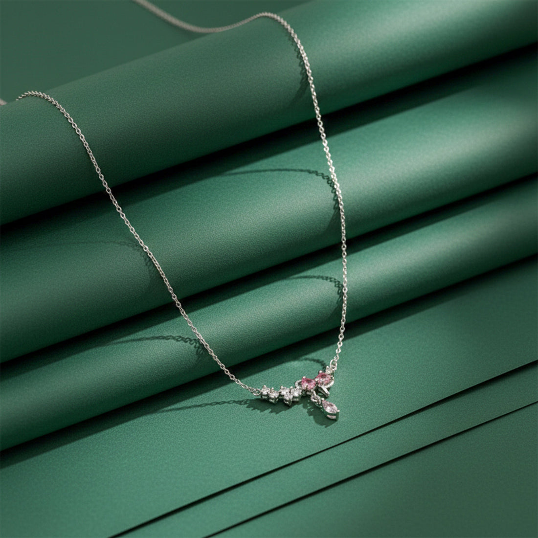 Roselle Diamond Drop Silver Necklace
