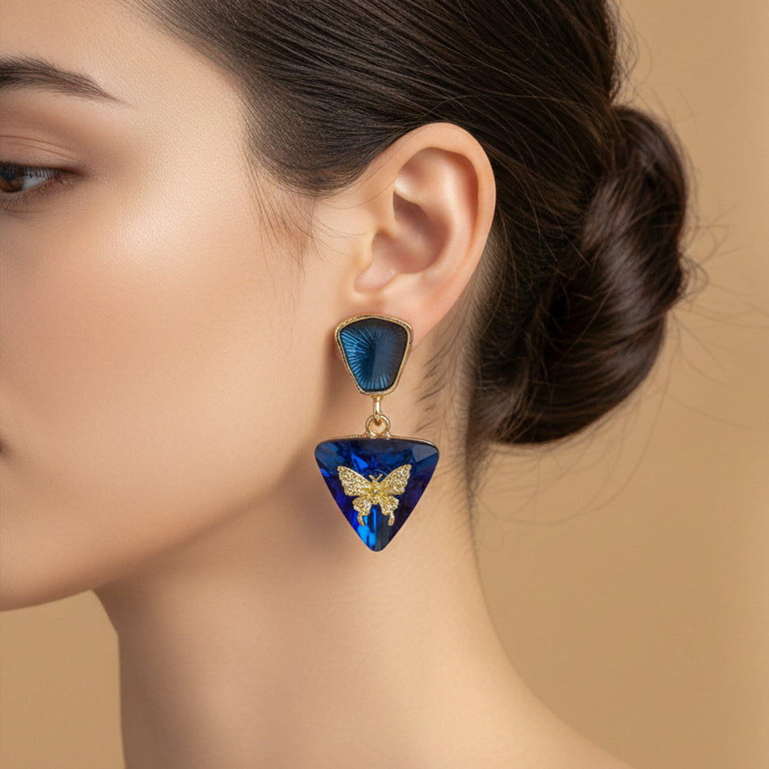 Butterfly Charm Blue Drop Earrings
