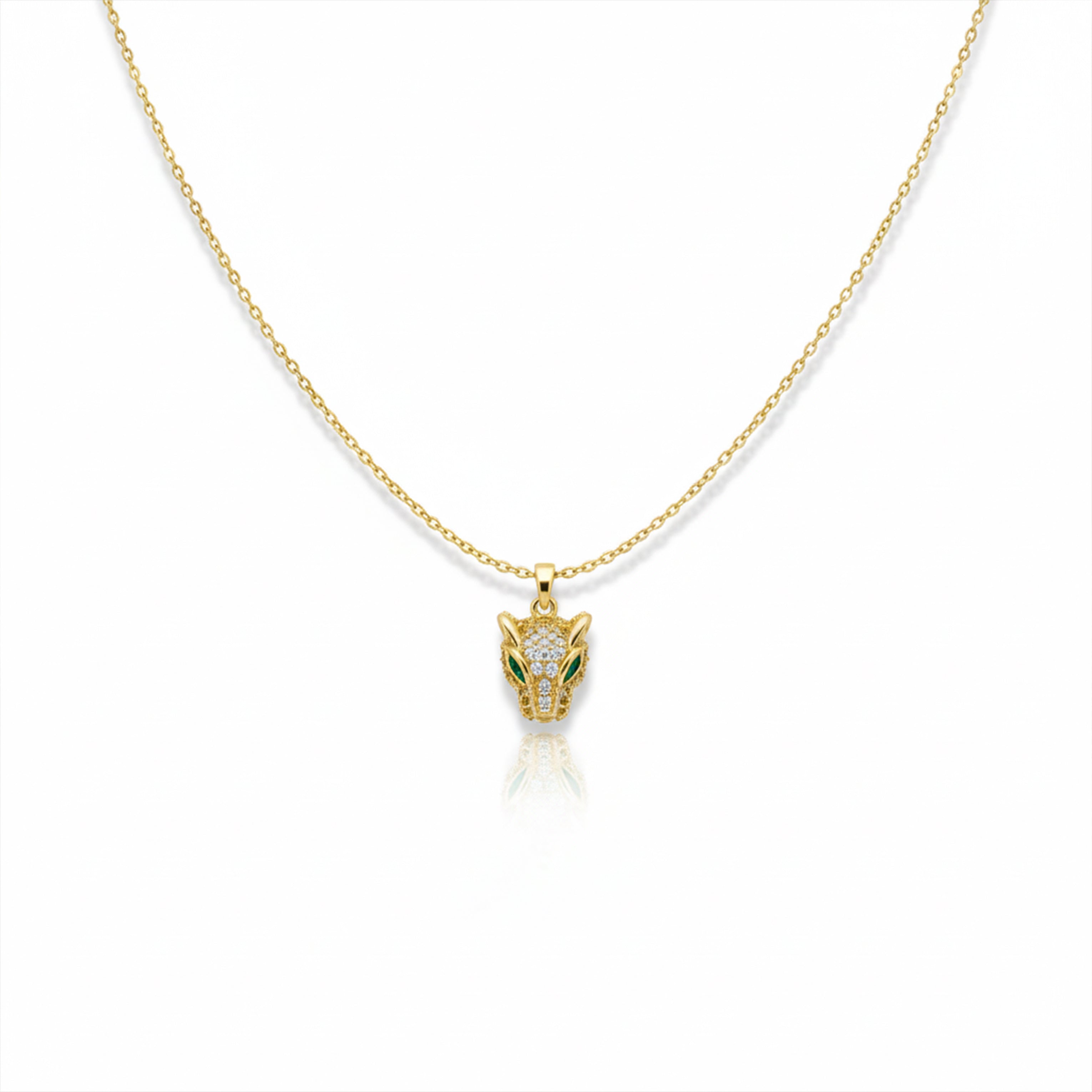 Wild Fox Head Crystal Gold Necklace