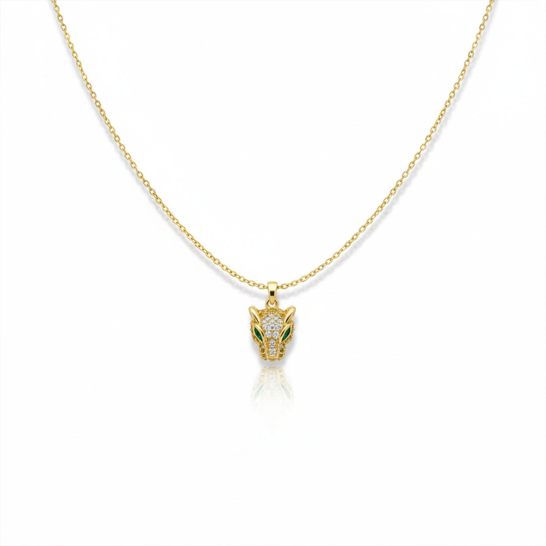 Wild Fox Head Crystal Gold Necklace