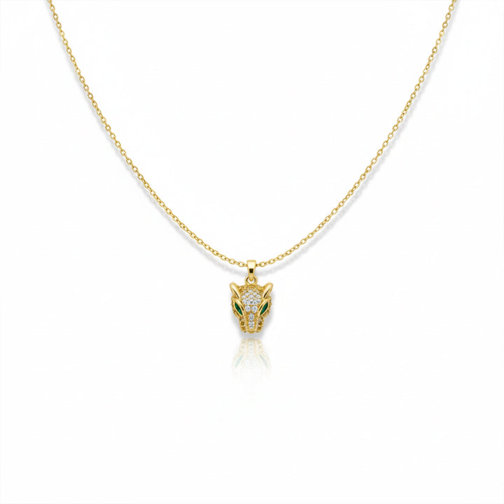 Wild Fox Head Crystal Gold Necklace