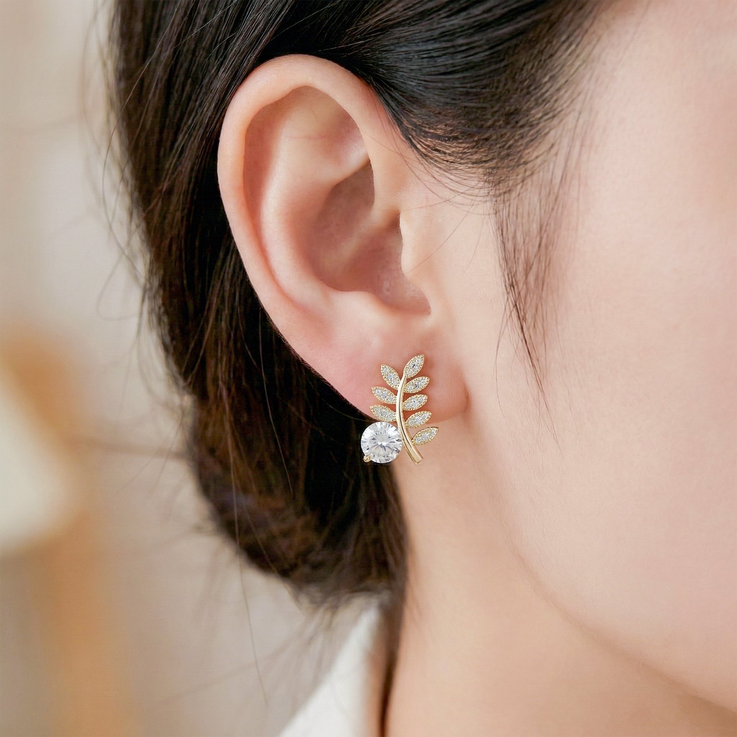 Leaf Solitaire Earrings