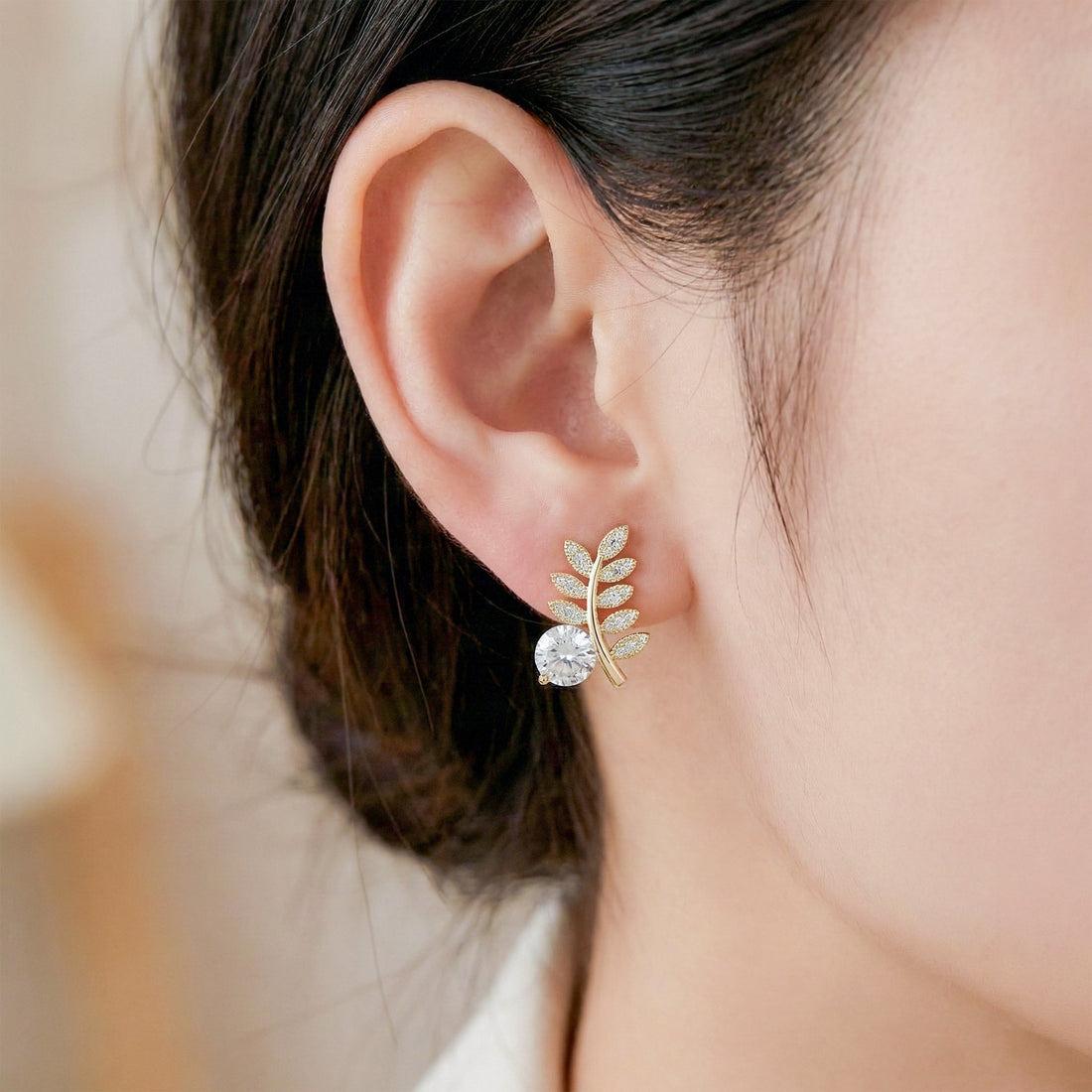 Leaf Solitaire Earrings