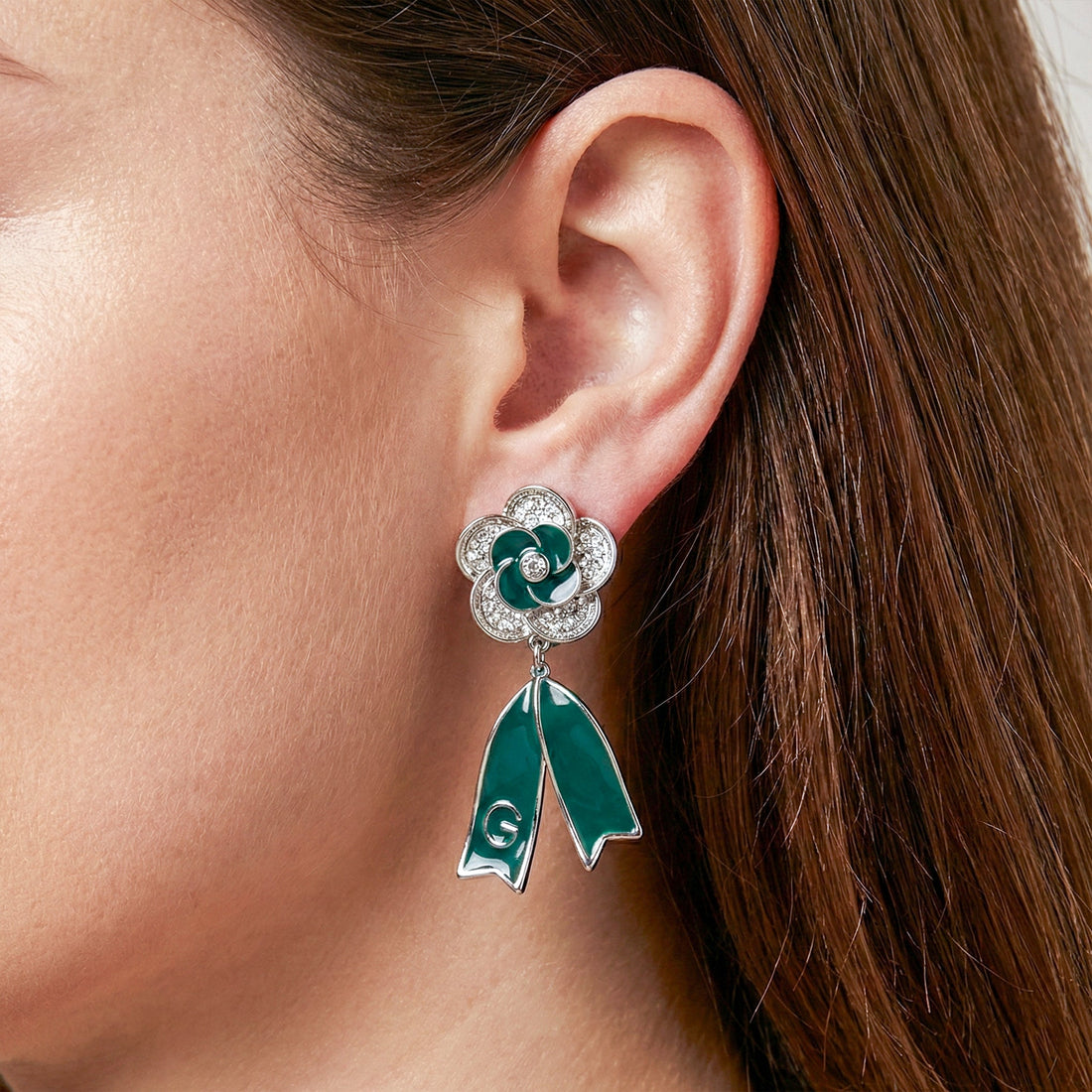 Enamel Floral Ribbon Earrings