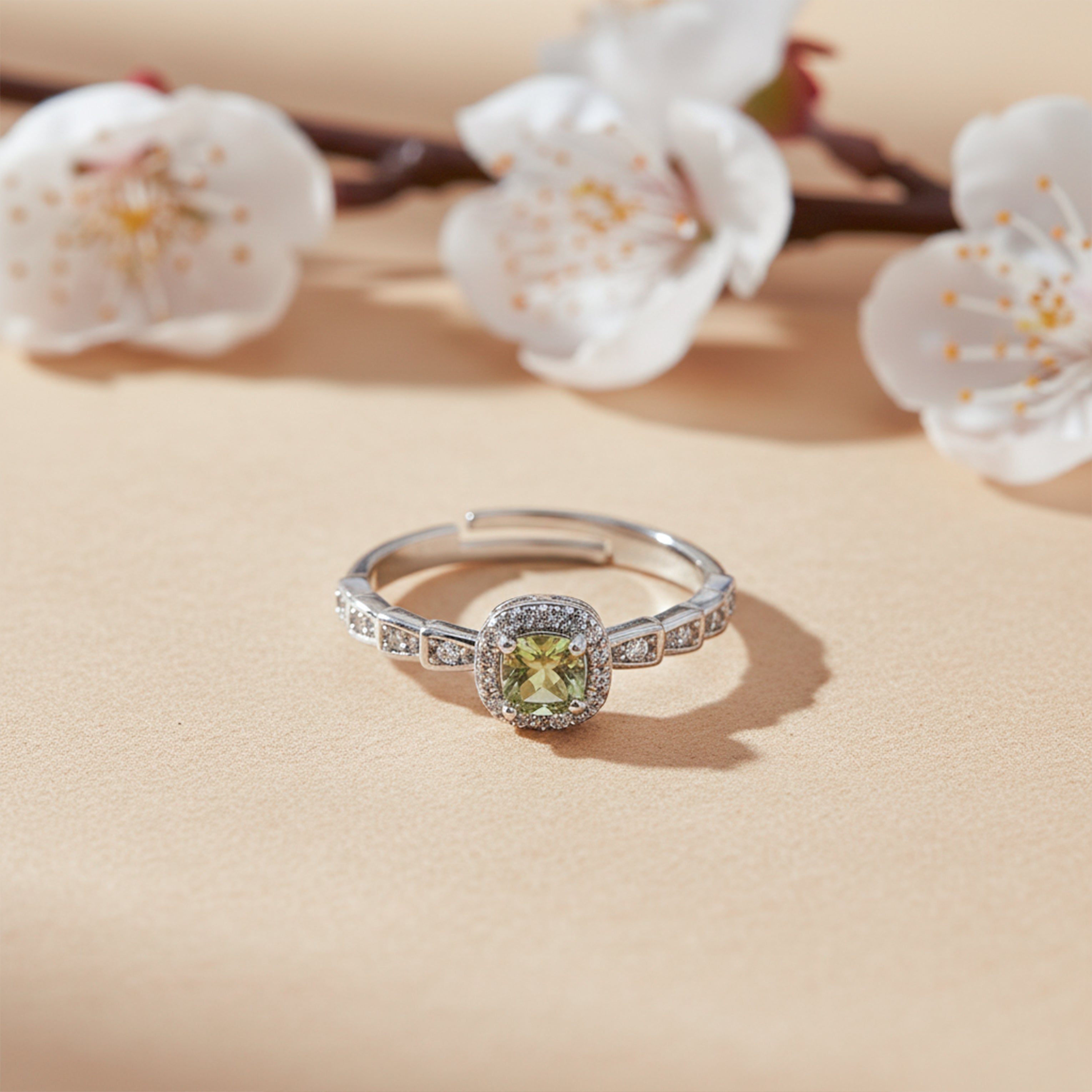 Elite Green Gemstone Halo Ring