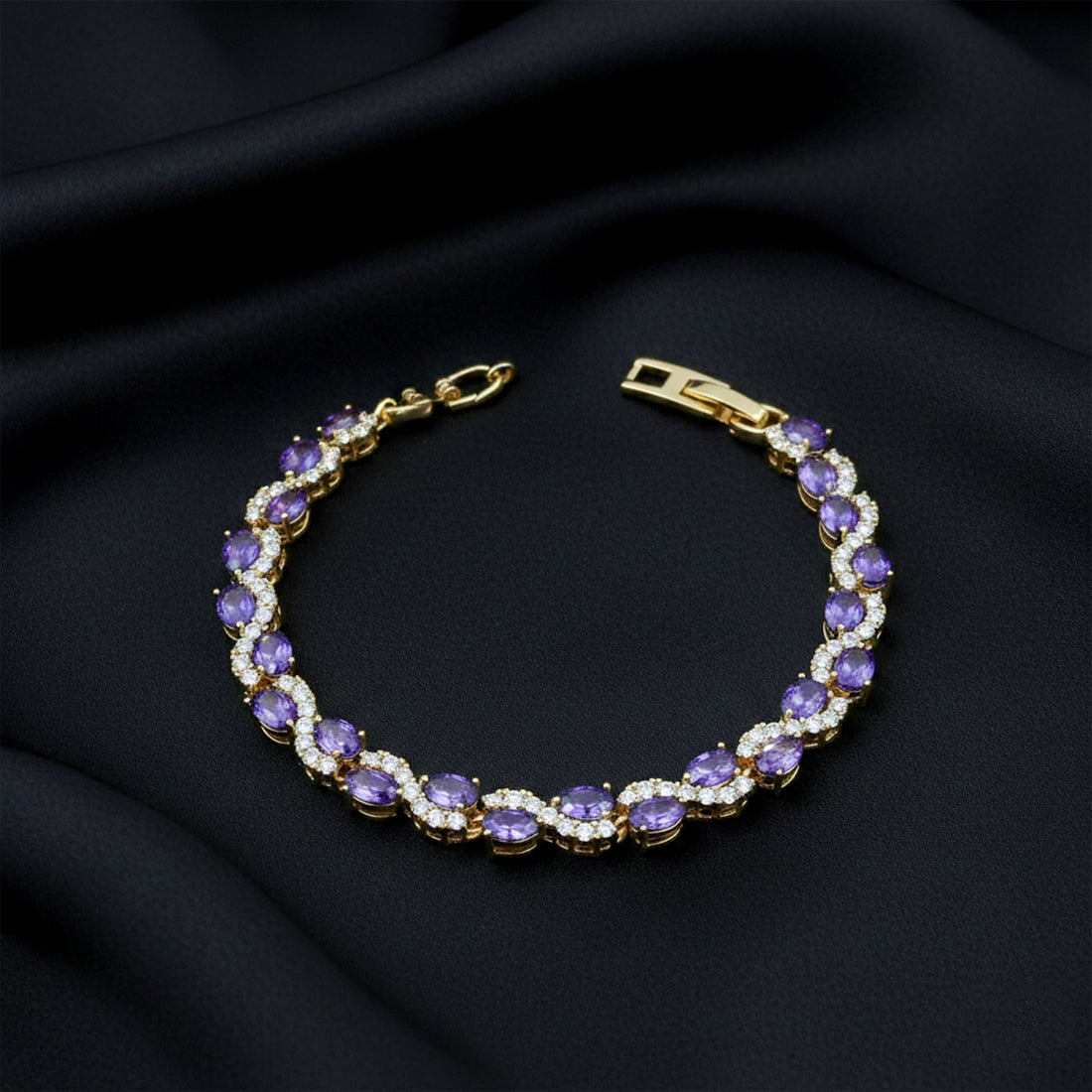 Oval Amethyst Halo Diamond Bracelet
