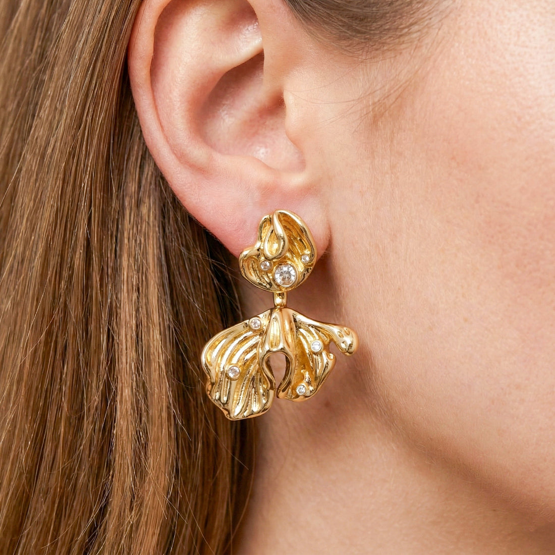Elite Golden Petal Pearl Earrings