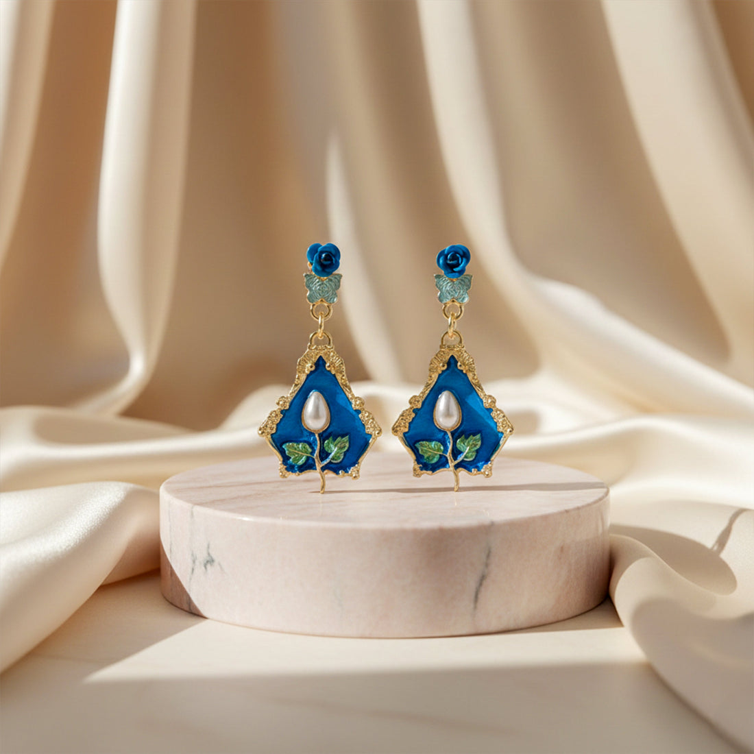 Vintage Blue Floral Luxe Earrings
