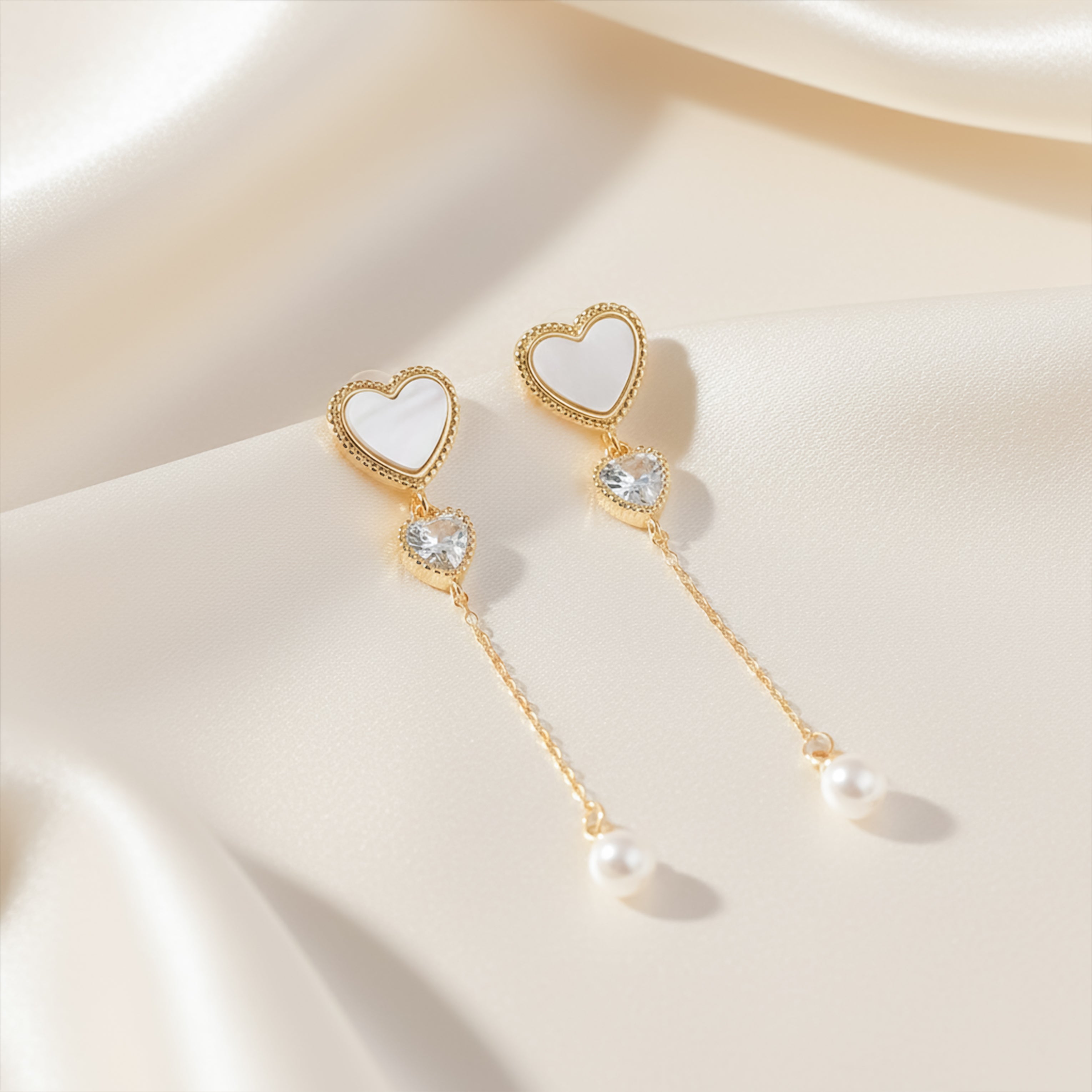 Ivory Luxe Heart Pearl Drop Earrings