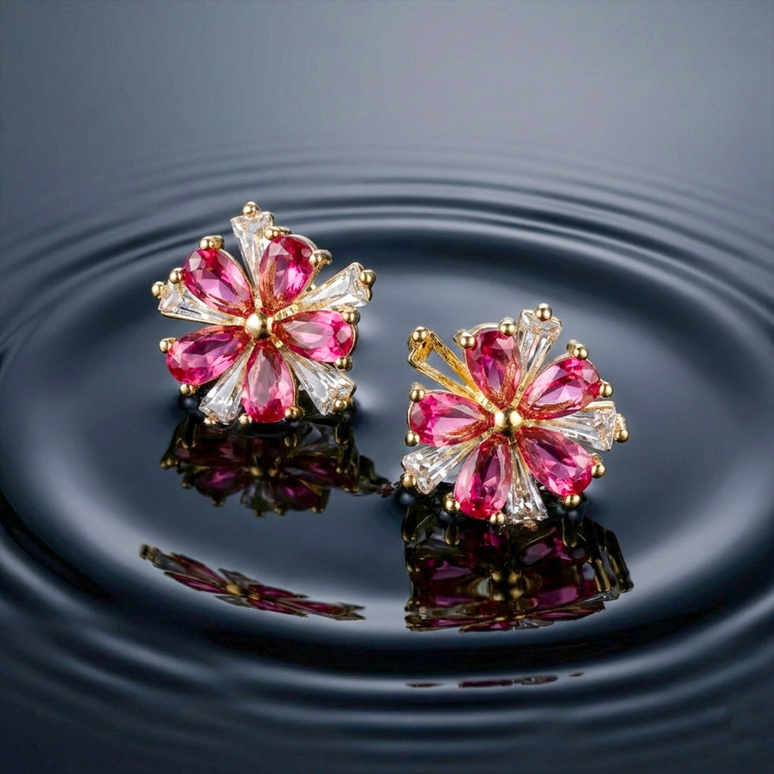 Crimson Flower Studs Earrings