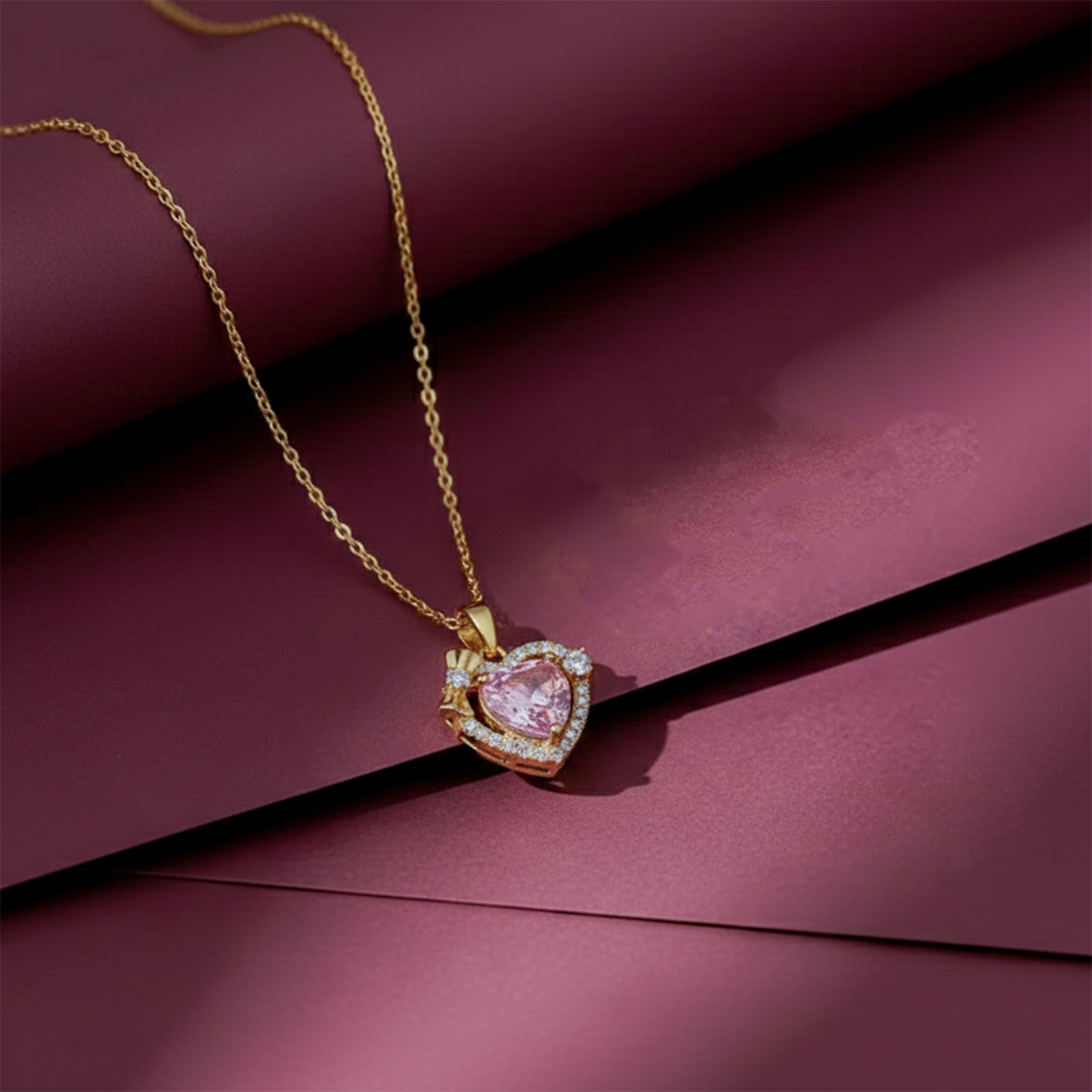Pink Heart Gemstone Pendant Necklace