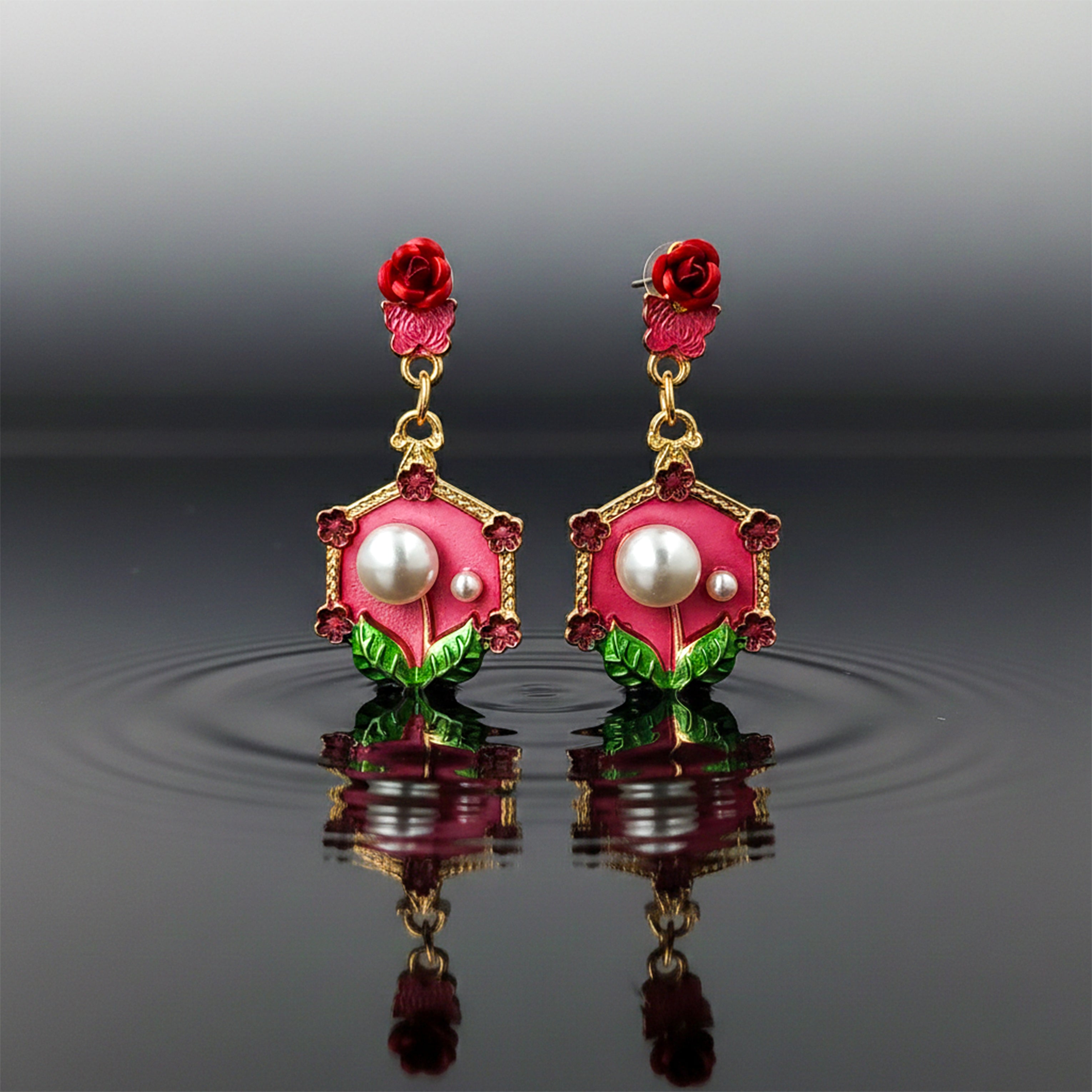 Rose Pearl Hexa Drops Earrings