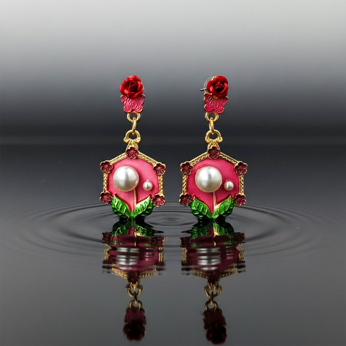 Rose Pearl Hexa Drops Earrings
