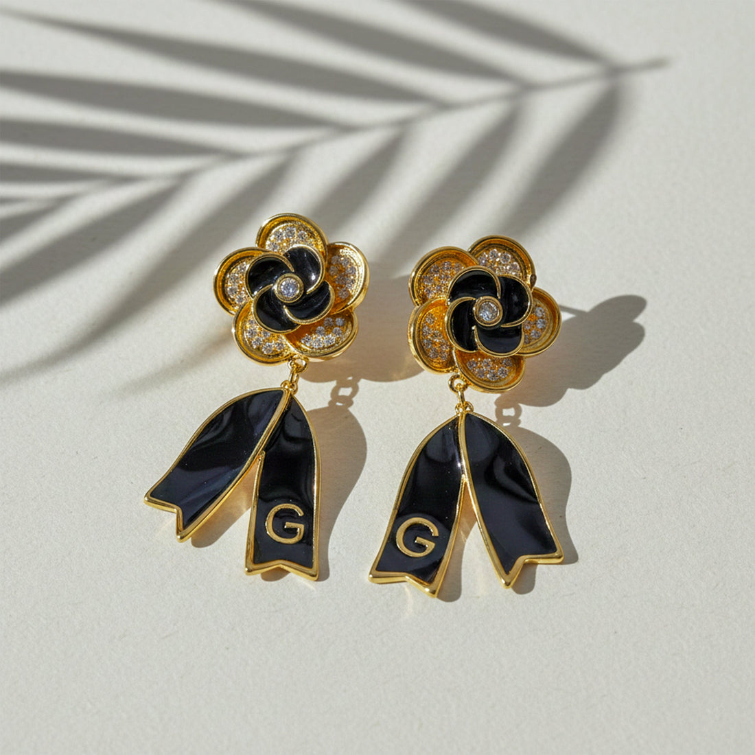 Noir Bloom Luxe Ribbon Drop Earrings
