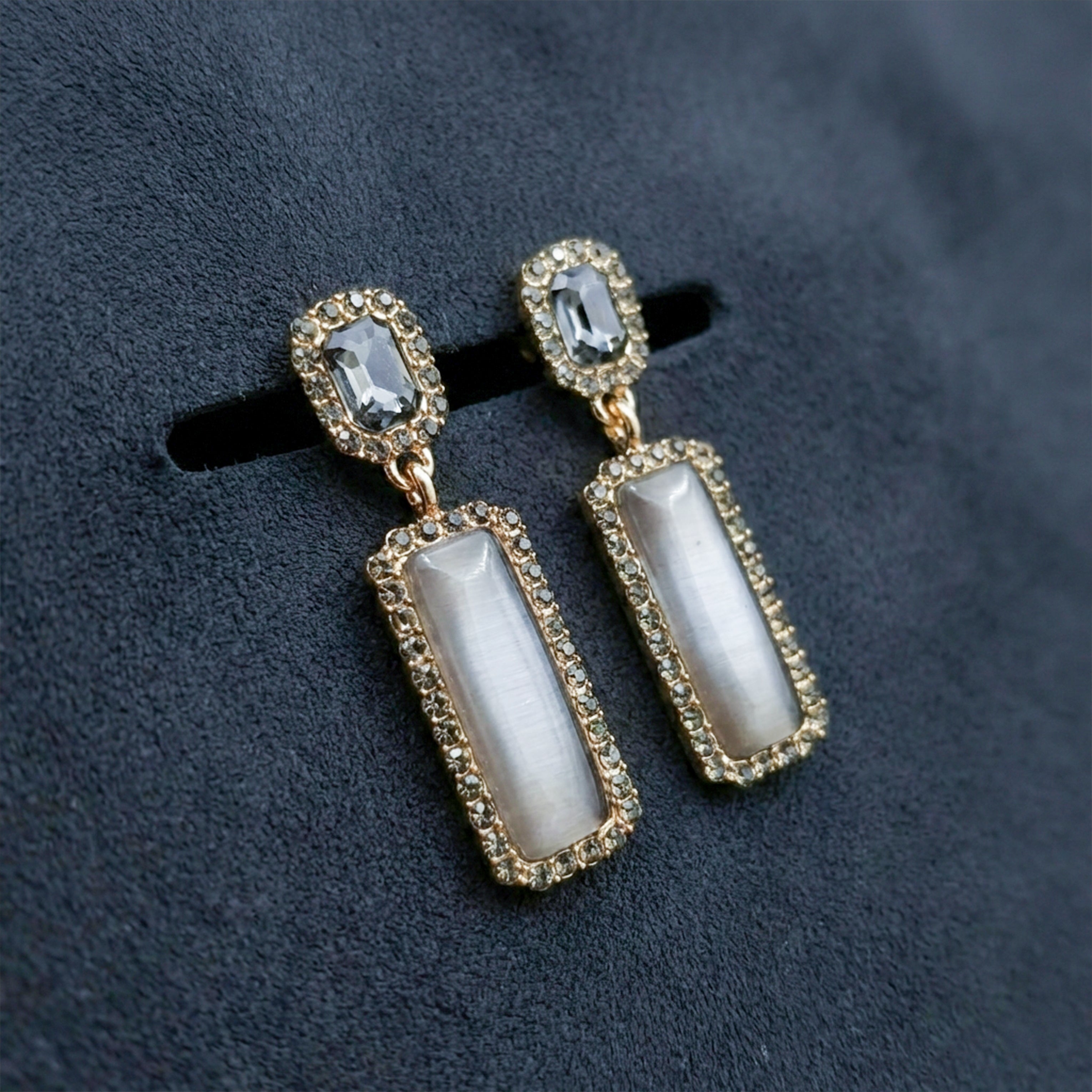 Chic Grey Crystal Statement Earrings