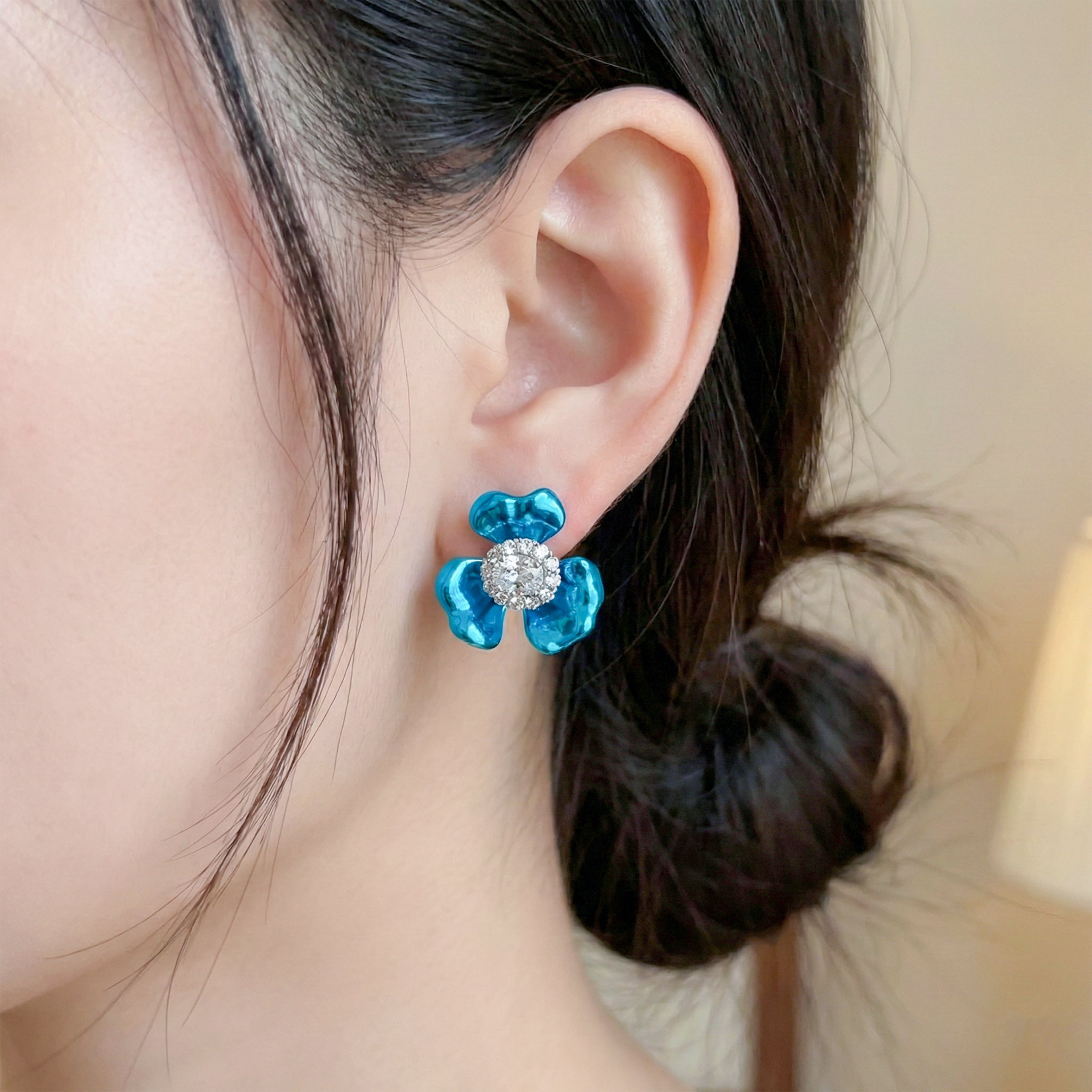 Elite Blue Crystal Bloom Earrings