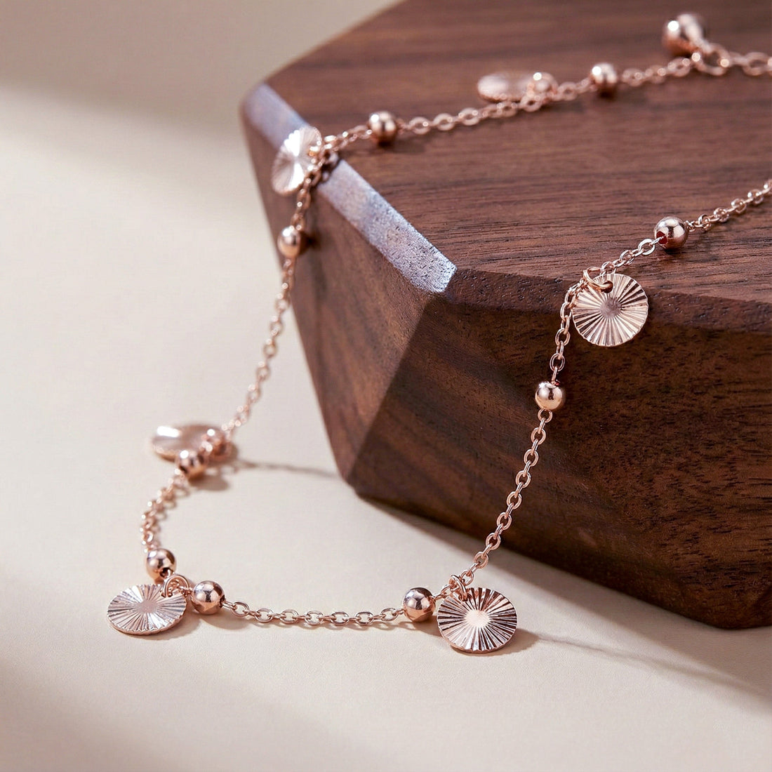 Rose Gold Sunburst Charm Anklet