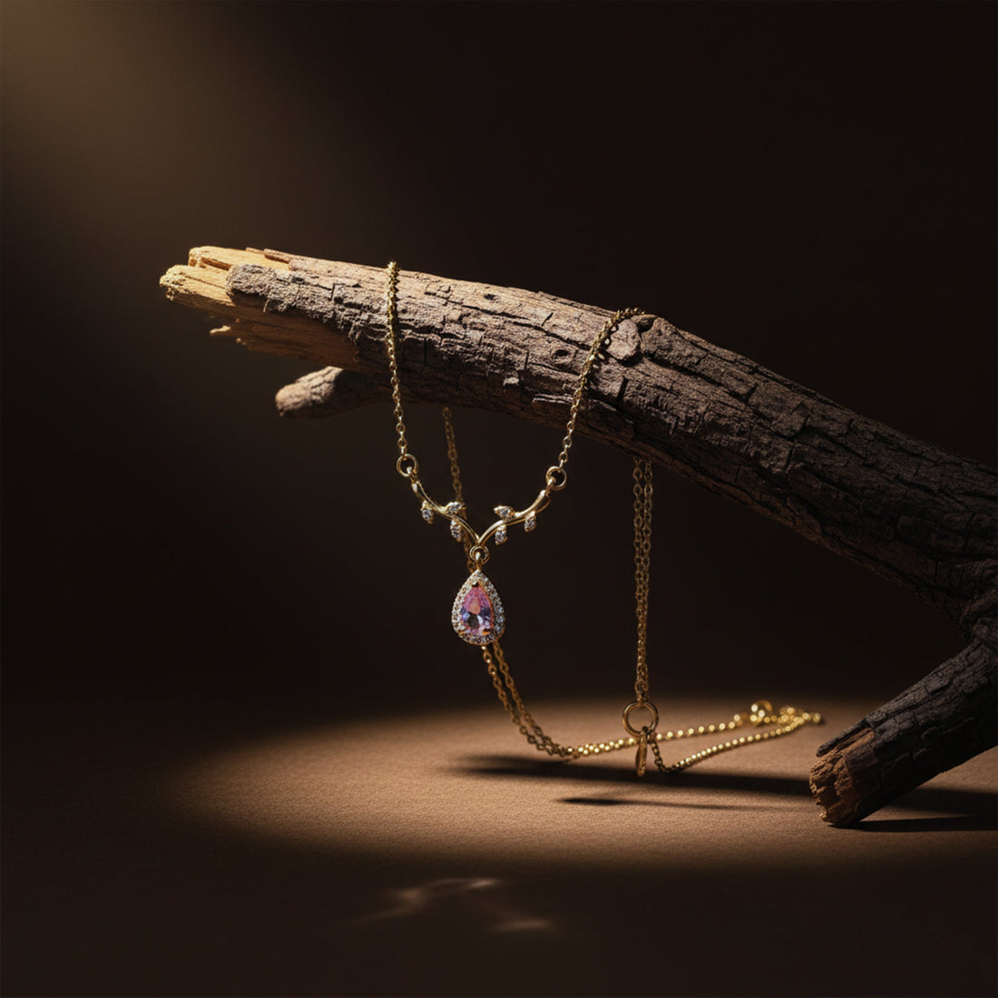 Rose Crystal Teardrop Gold Necklace