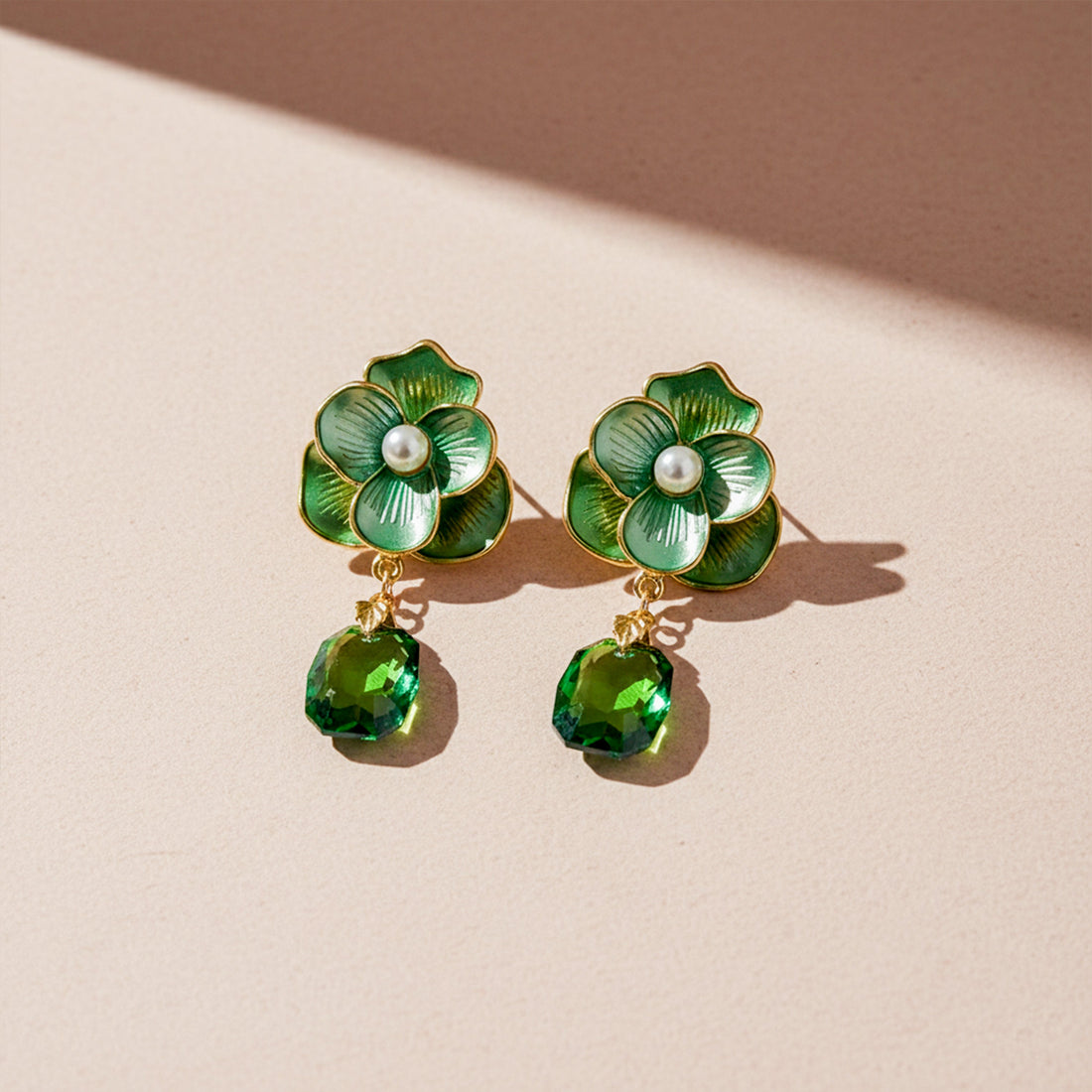 Premium Green Floral Stone Earrings