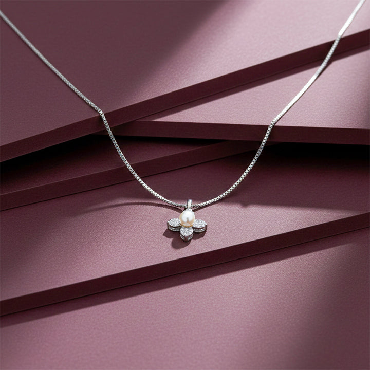 Timeless Pearl & Crystal Petal Necklace