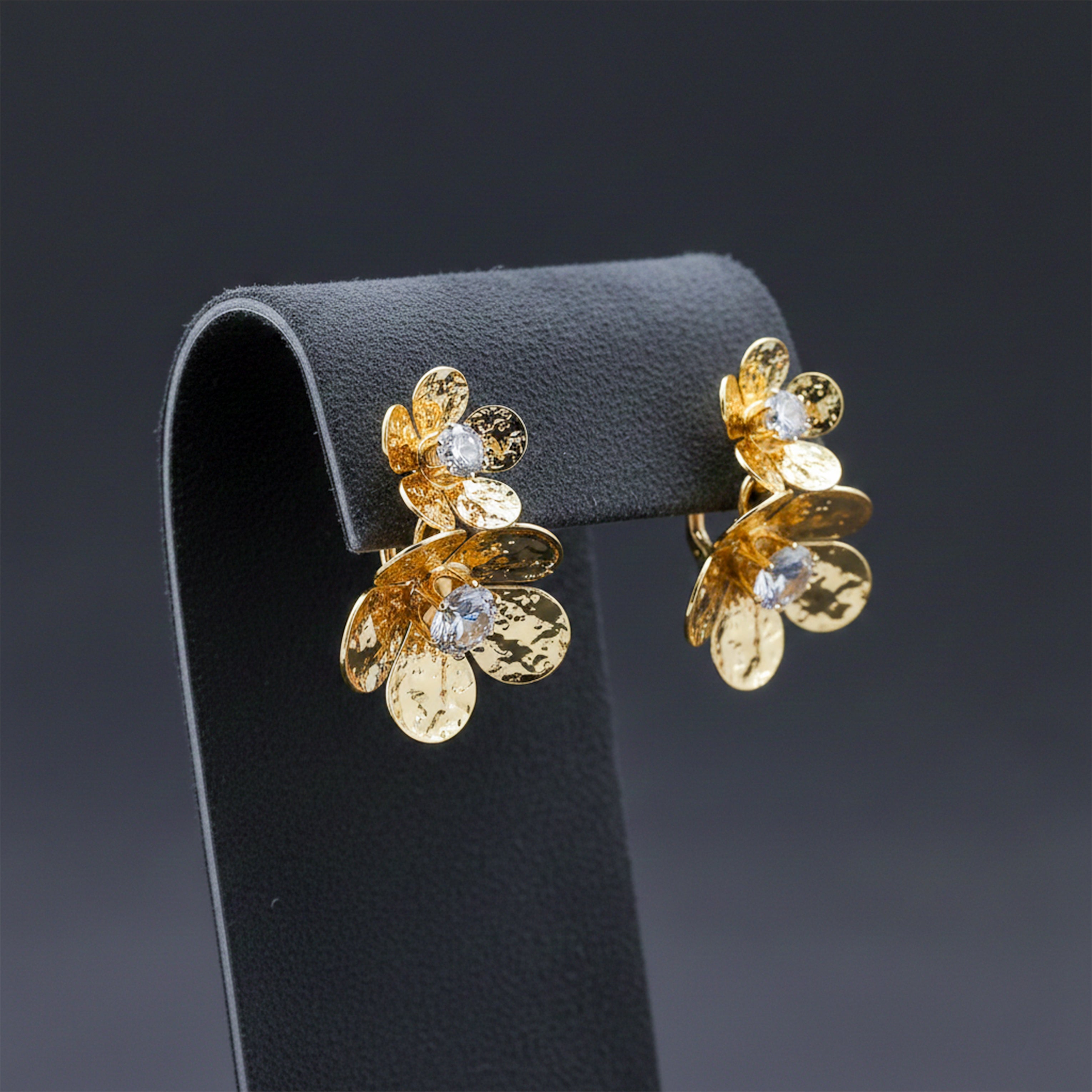 Golden Flower Crystal Studs Earrings