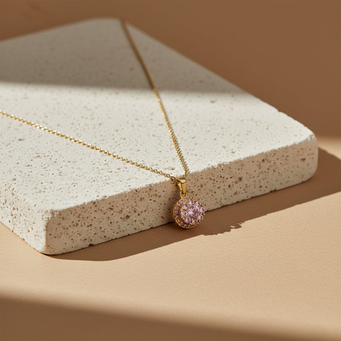 Elegant Pink Blossom Gold Necklace