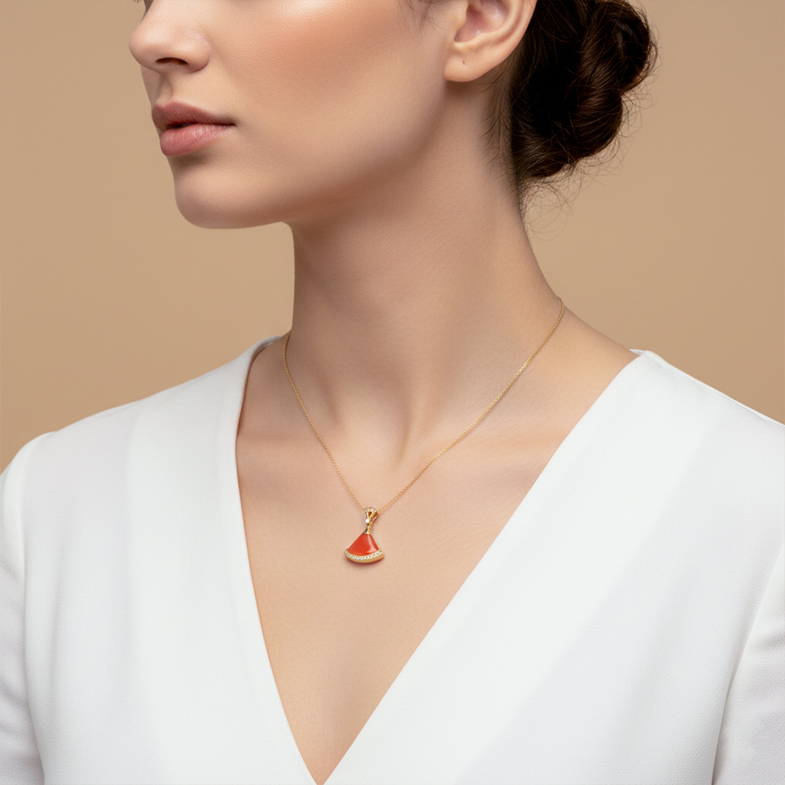 Coral Elegance Gold Pendant Necklace