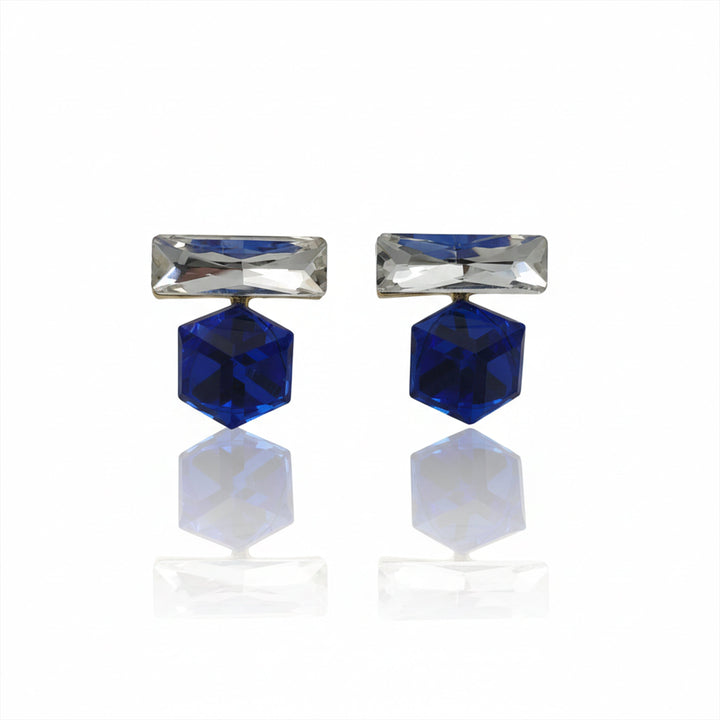 Blue Cube Crystal Dangle Earrings