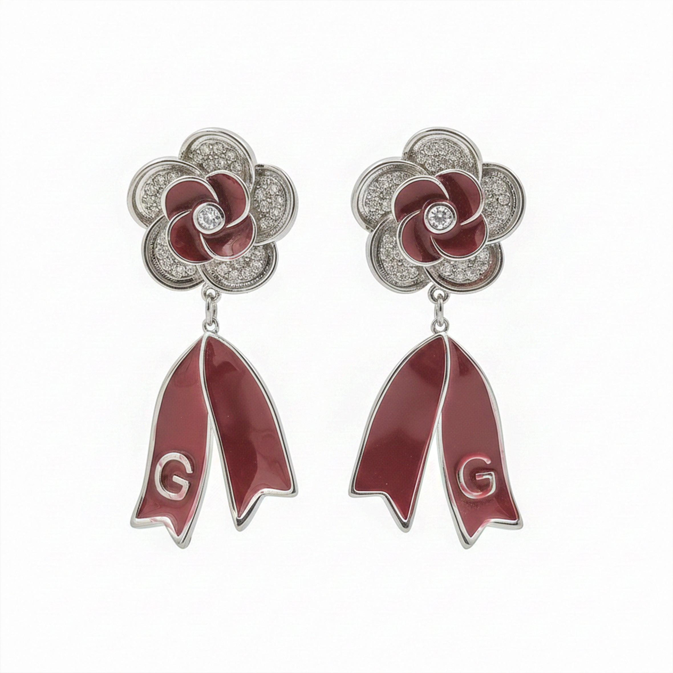 Scarlet Bloom Diamond Drop Earrings