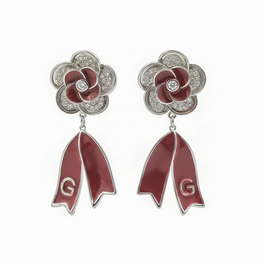 Scarlet Bloom Diamond Drop Earrings