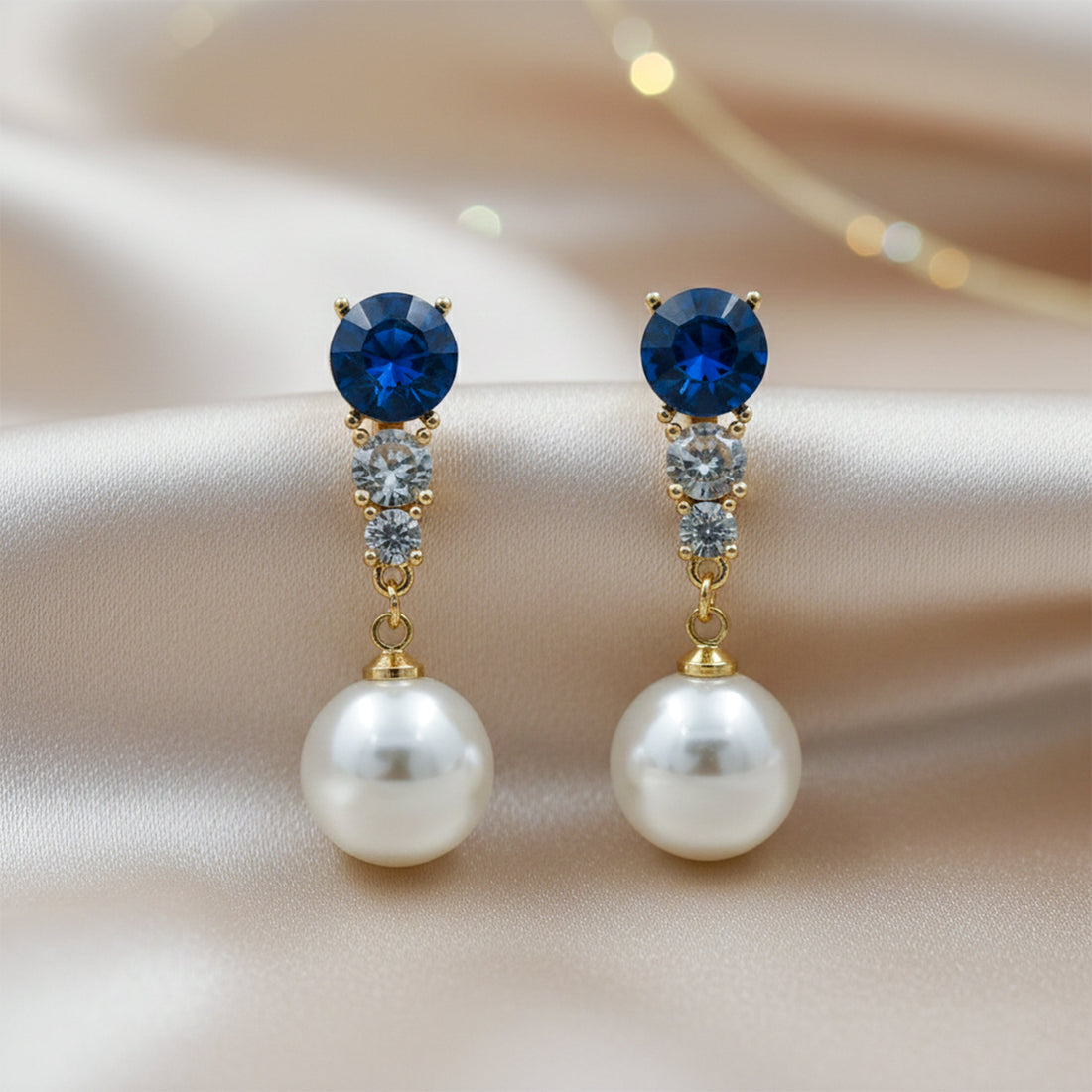 Blue Crystal Pearl Earrings