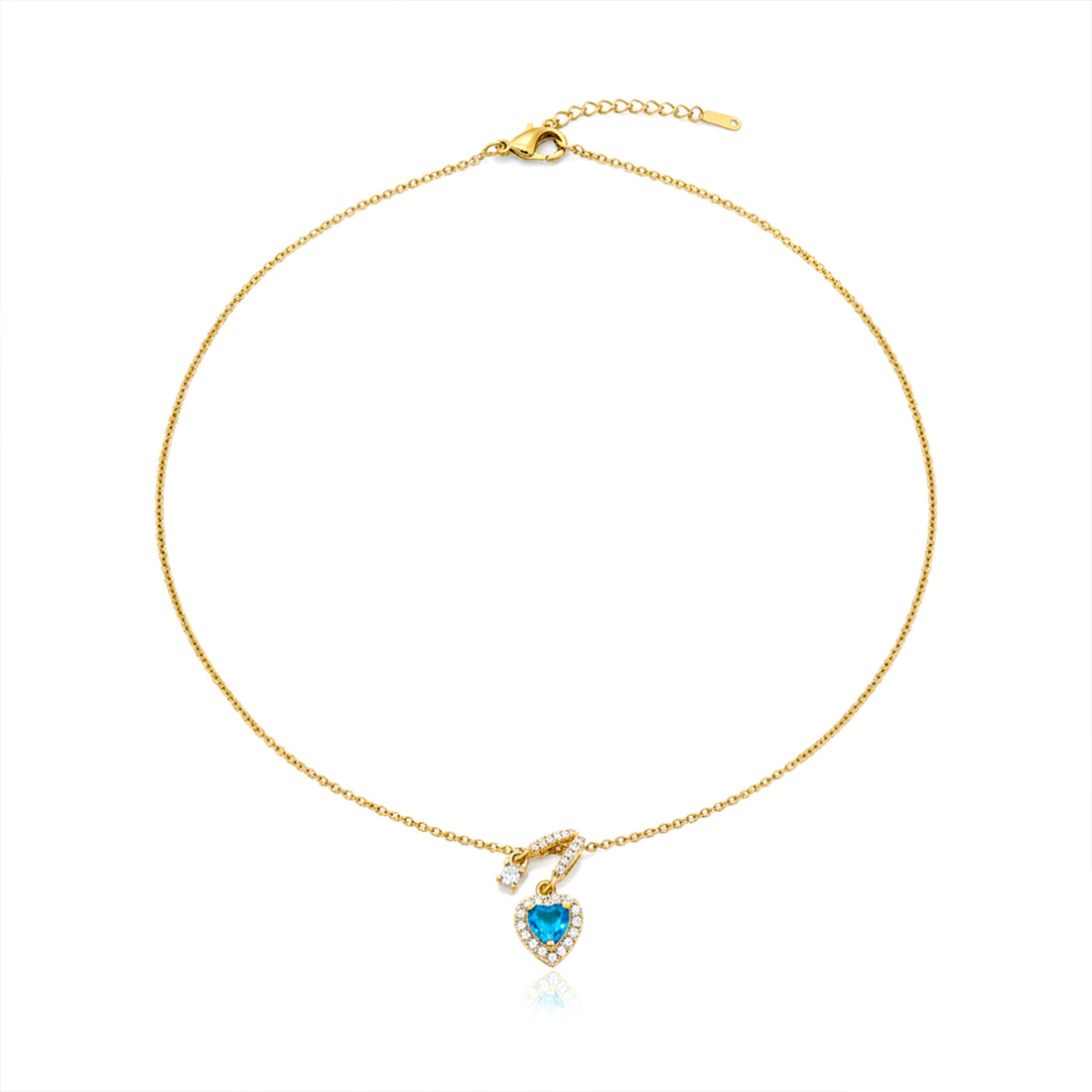 Blue Heart Crystal Gold Pendant Necklace