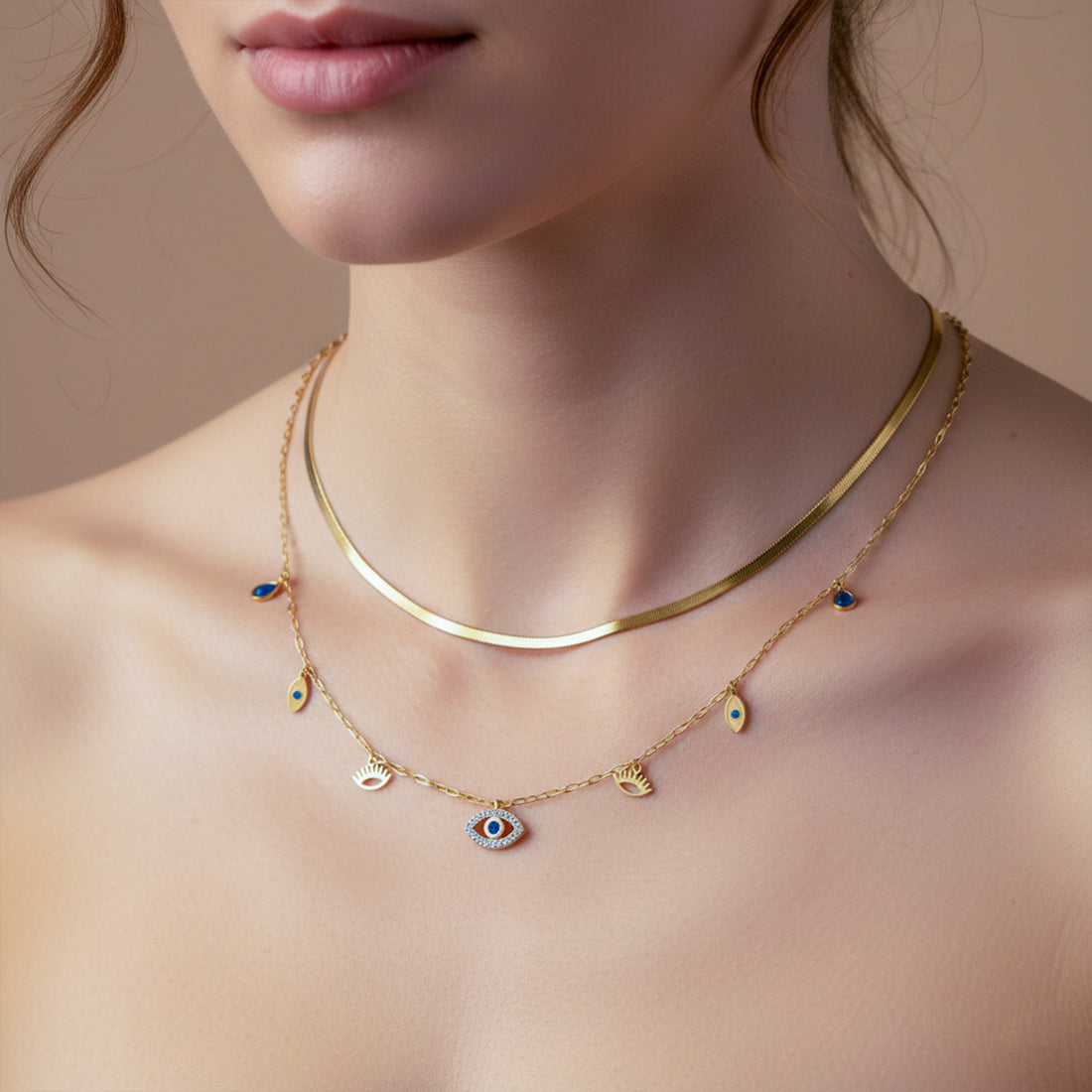 Evil Eye Layered Gold Necklace