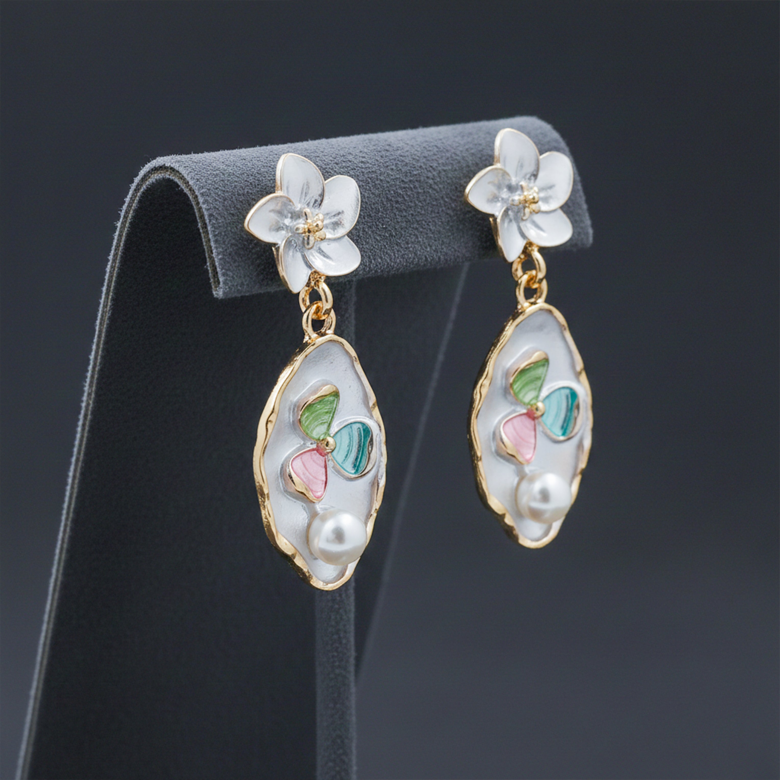 Blossom Pearl Enamel Drop Earrings
