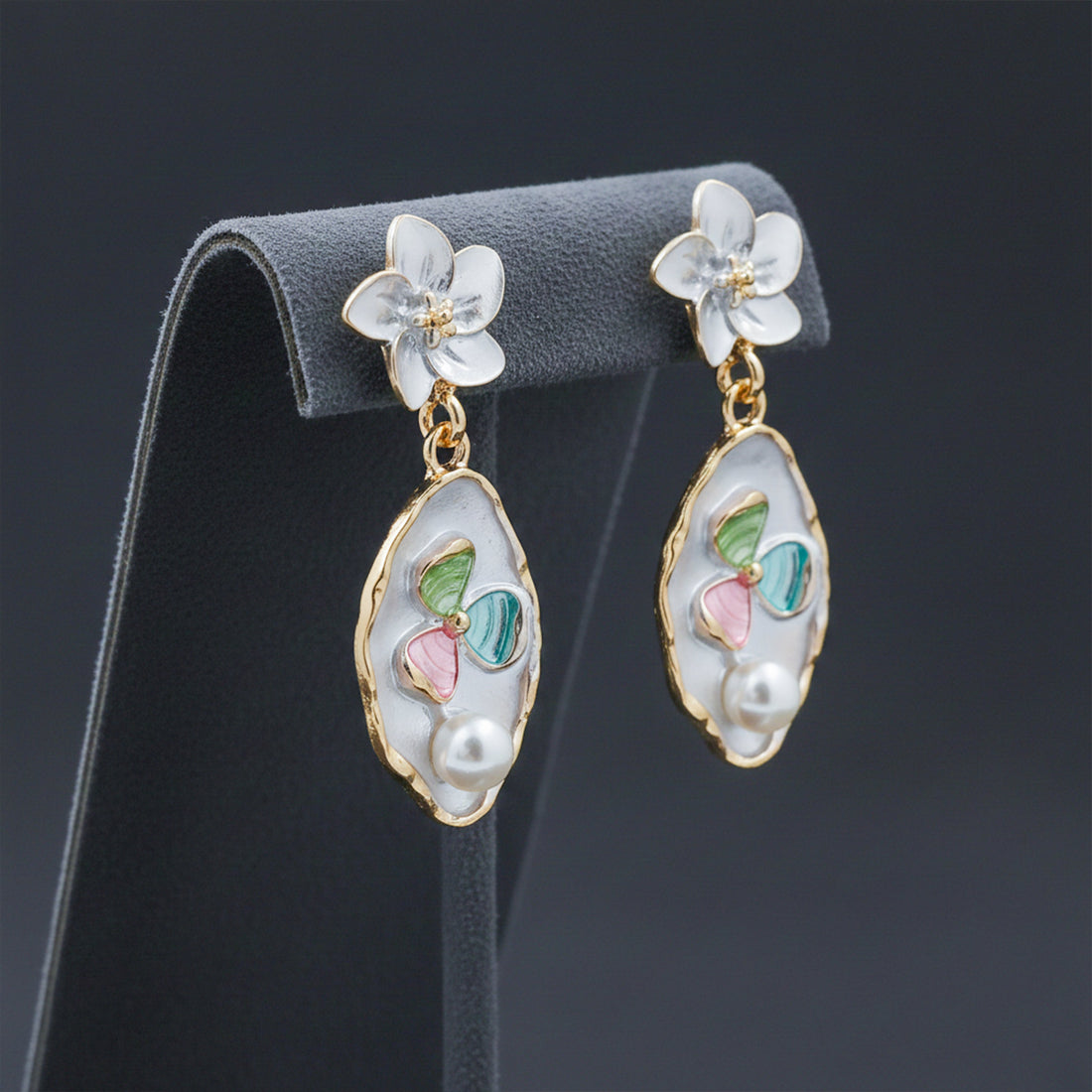 Blossom Pearl Enamel Drop Earrings