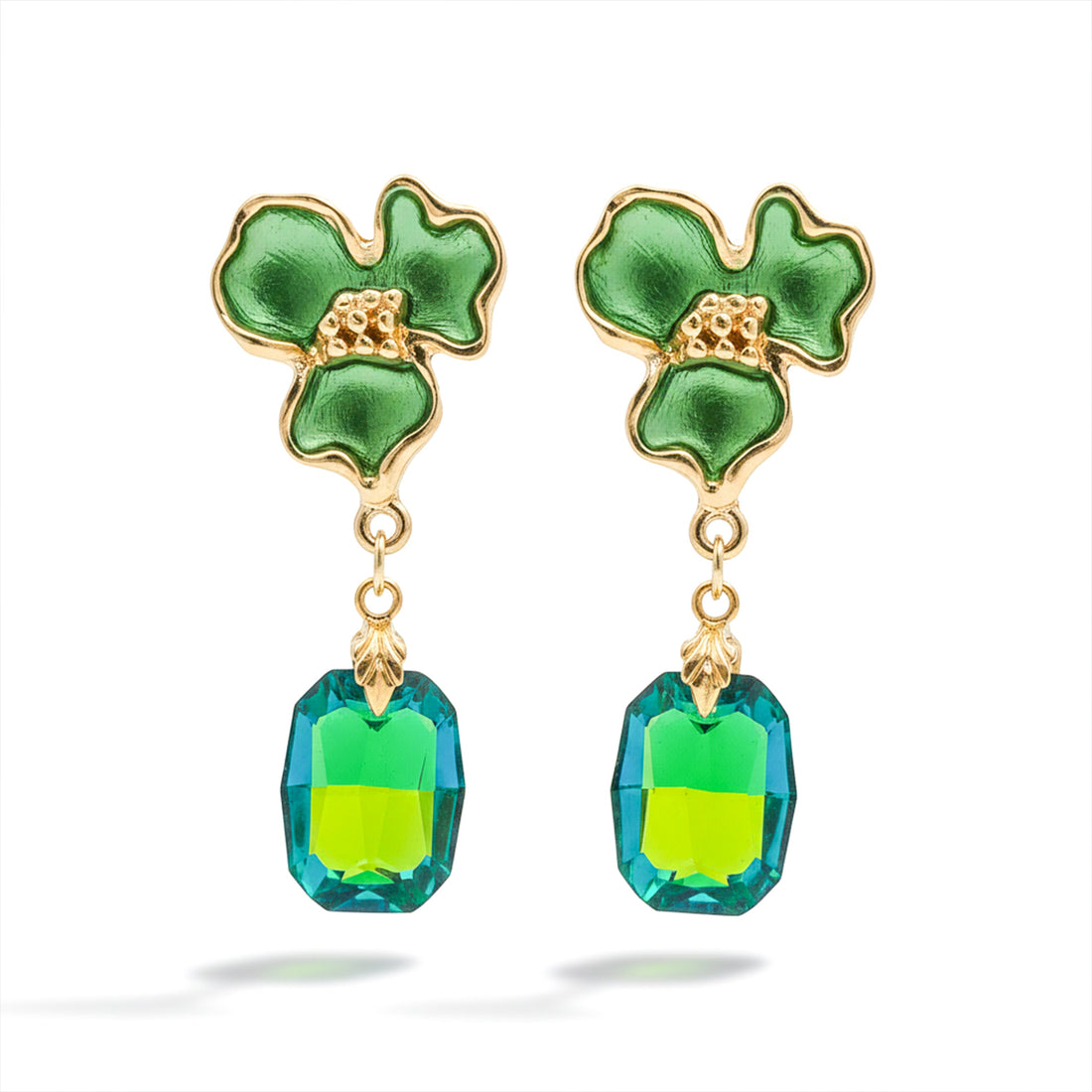 Green Bloom Crystal Earrings