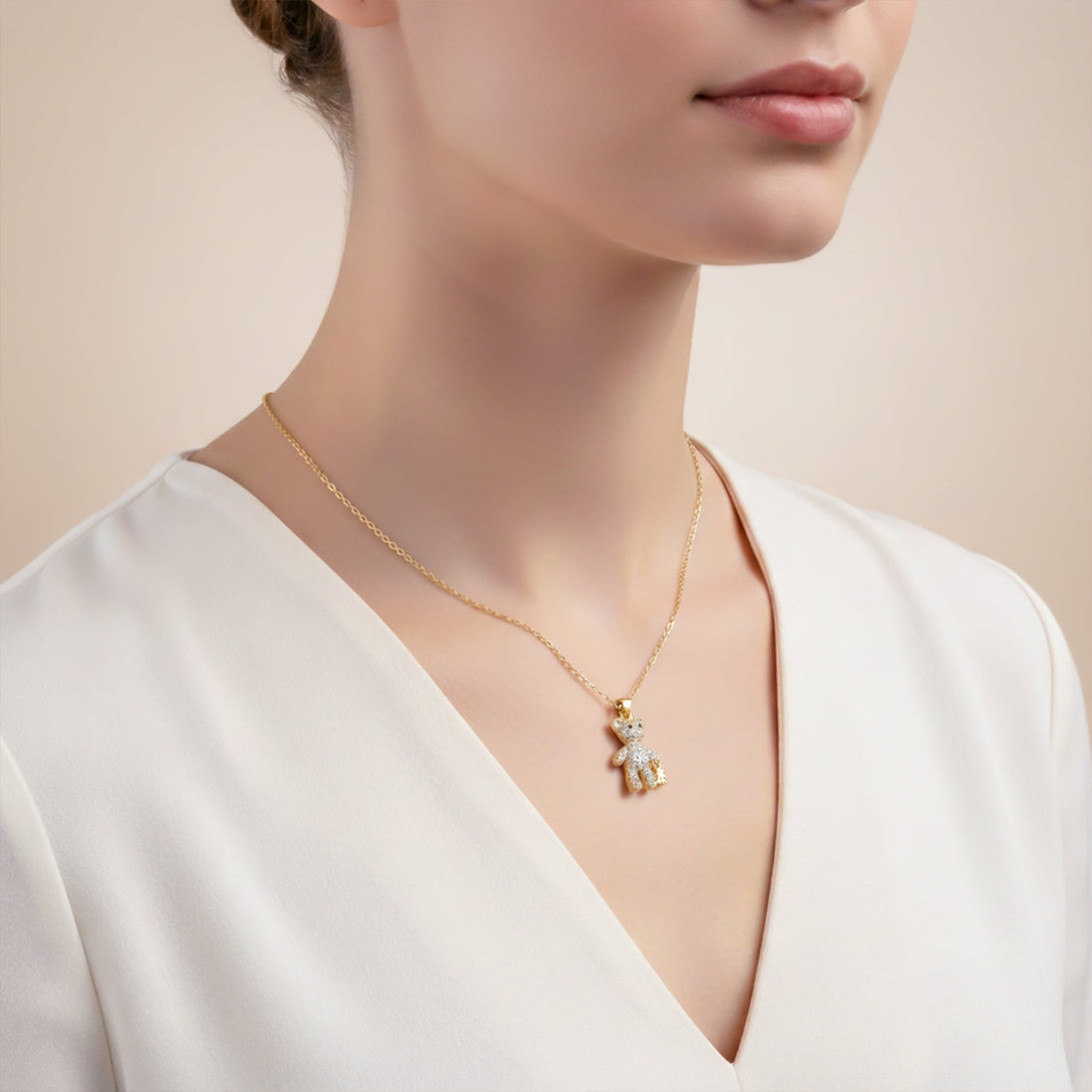 Diamond Teddy Bear Pendant Necklace
