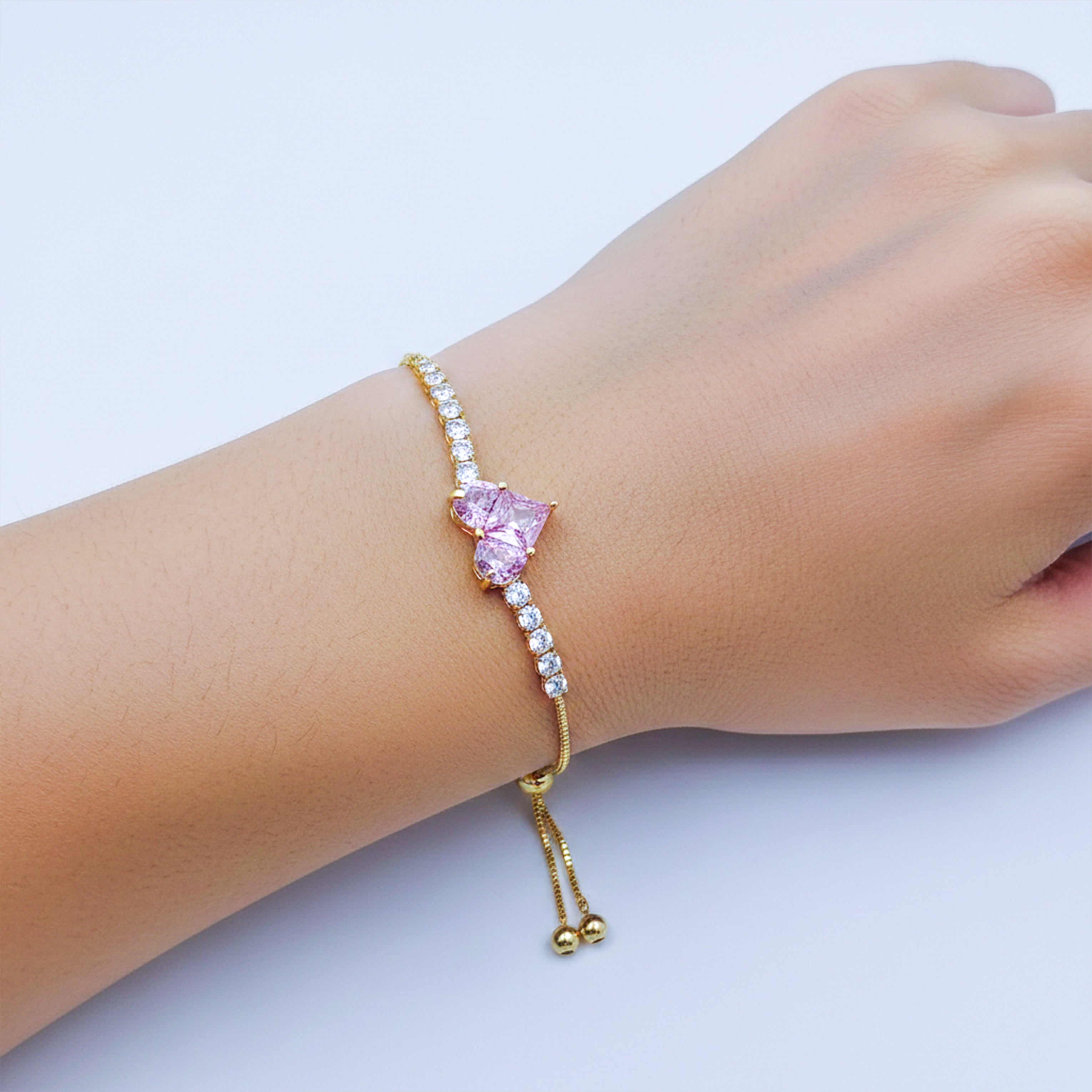 Pink Heart Diamond Tennis Bracelet