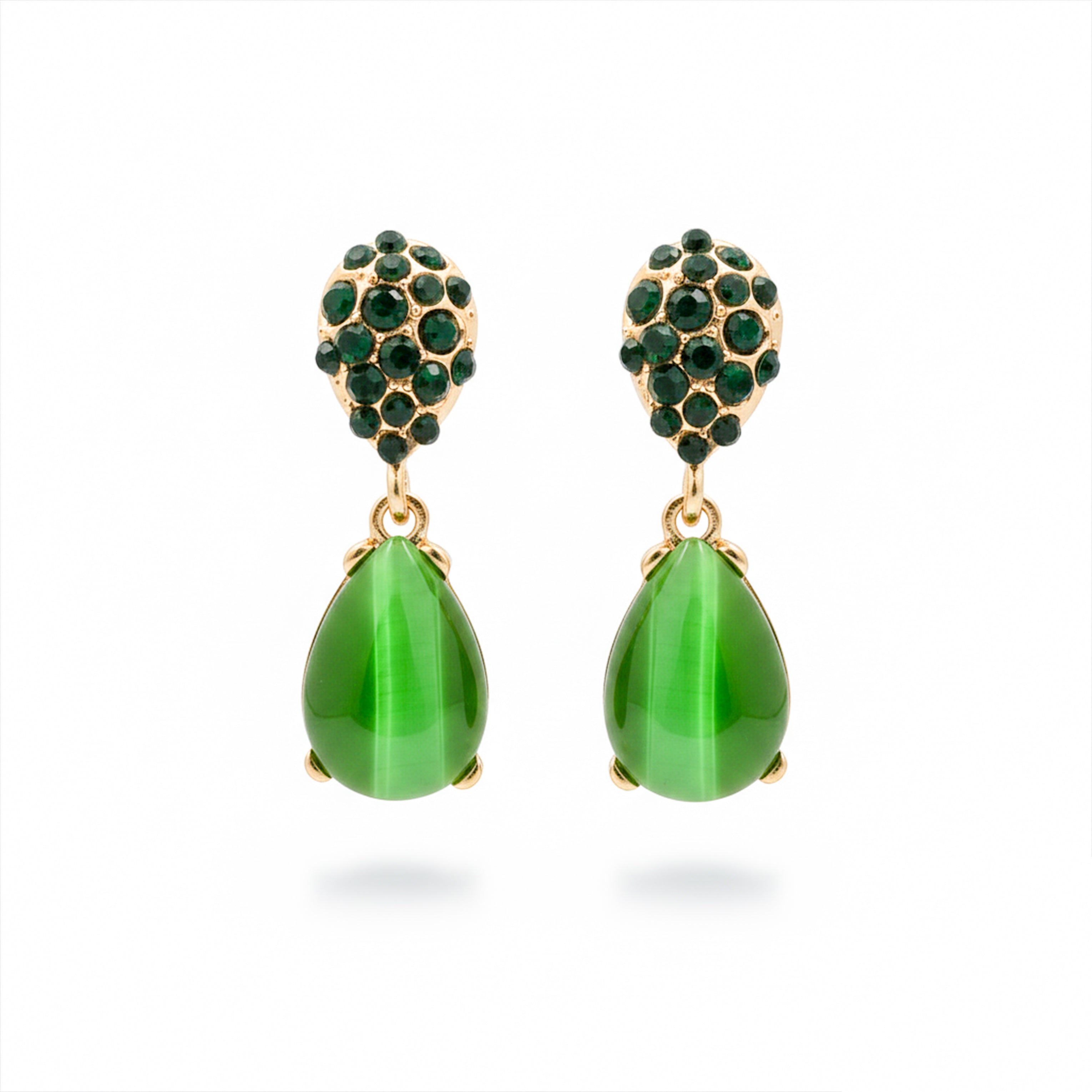 Green Cat Eye Drop Earrings